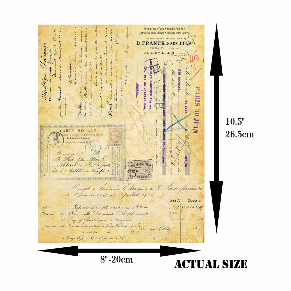 Script Background Rice Paper, 20.32 x 26.67 cm - 6 x Different Printed Mulberry Paper Images 30gsm Visible Fibres for Decoupage Crafts Mixed Media Collage Art