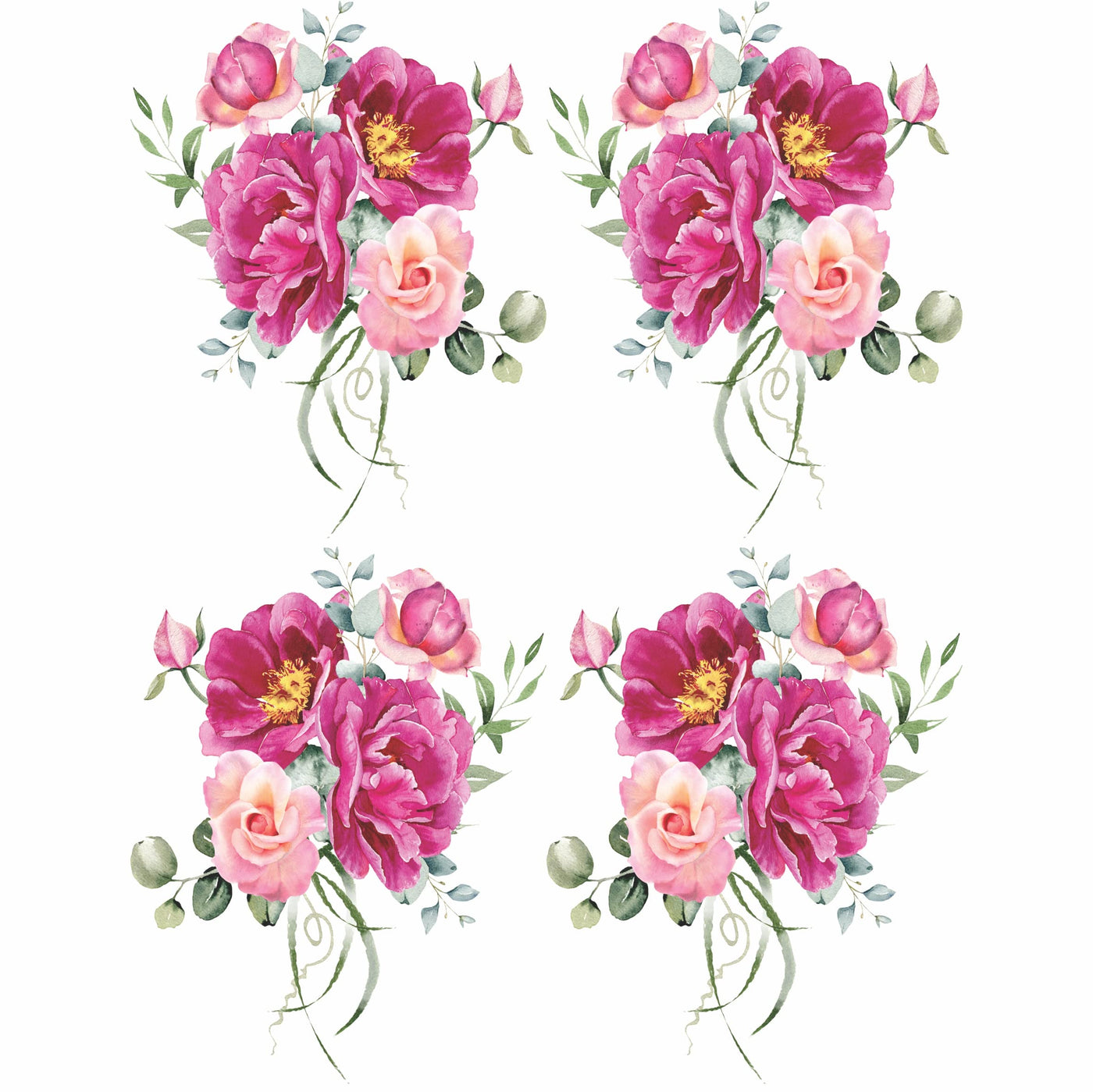 Cerise Wedding Bouquet Rice Paper, 20.32 x 26.67 cm - 6x 1 Bouquet Design Printed in 2 Different Sizes on 30gsm Mulberry Paper Visible Fibres for Decoupage Crafts Mixed Media Collage Art