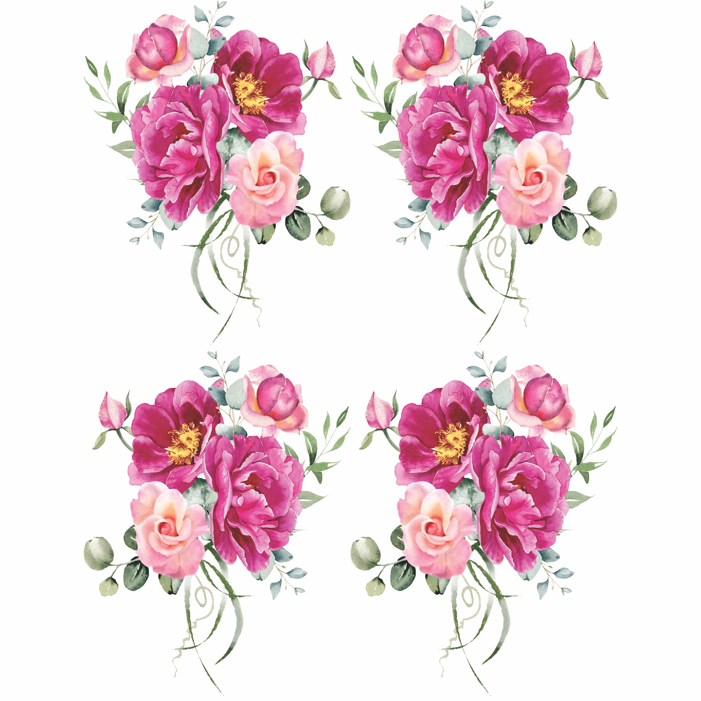 Cerise Wedding Bouquet Rice Paper, 20.32 x 26.67 cm - 6x 1 Bouquet Design Printed in 2 Different Sizes on 30gsm Mulberry Paper Visible Fibres for Decoupage Crafts Mixed Media Collage Art