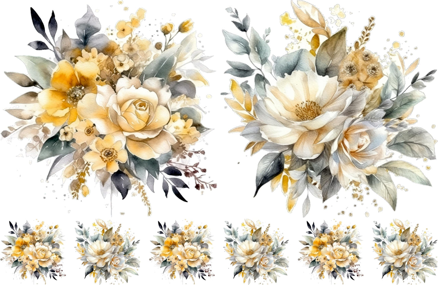 Bouquet Rice Papers - 4 Pages | 32 Pieces | 8 Unique Designs | Versatile Decoupage Designs for Art Projects & Crafting by CRAFT KREATIVELY (Gold)