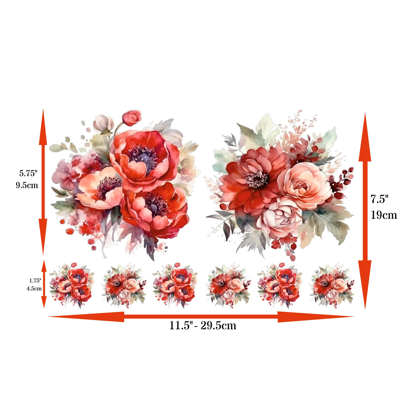 Bouquet Rice Papers - 4 Pages | 32 Pieces | 8 Unique Designs | Versatile Decoupage Designs for Art Projects & Crafting by CRAFT KREATIVELY (Red)