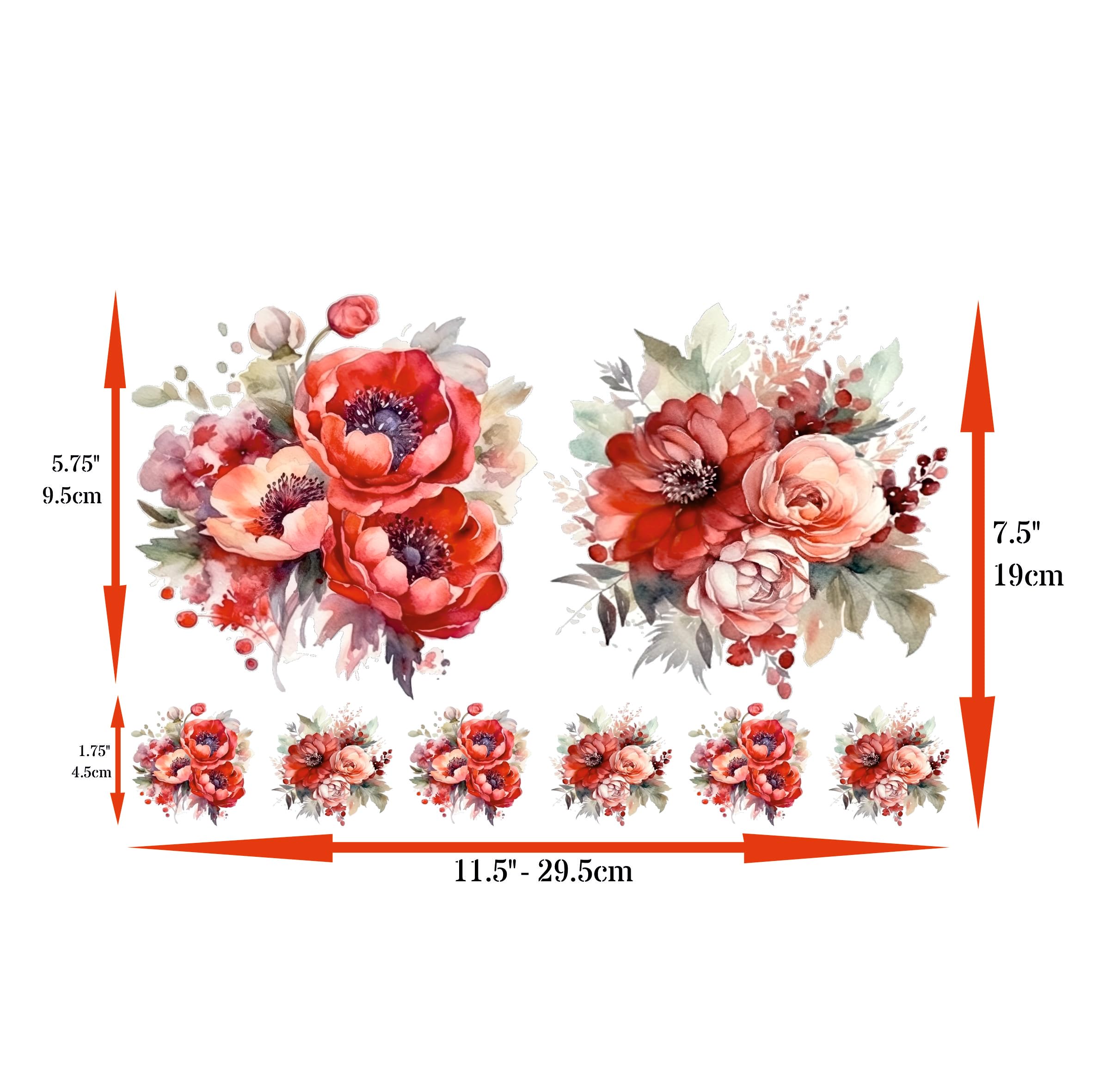 Bouquet Rice Papers - 4 Pages | 32 Pieces | 8 Unique Designs | Versatile Decoupage Designs for Art Projects & Crafting by CRAFT KREATIVELY (Red)