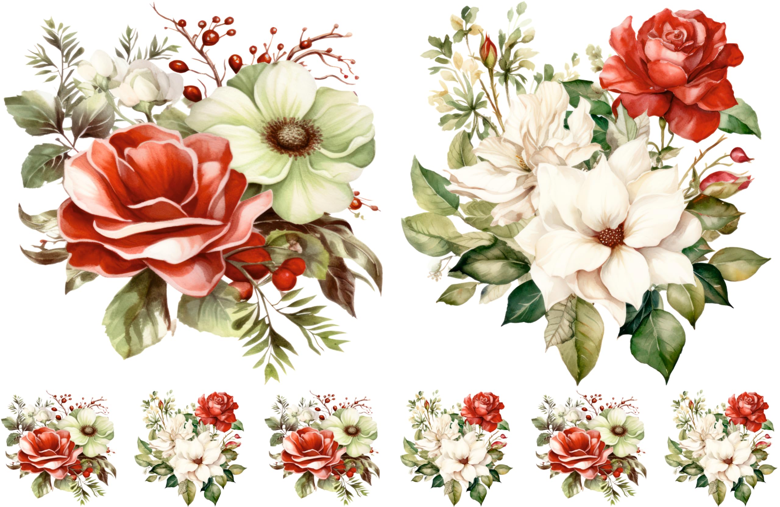 Bouquet Rice Papers - 4 Pages | 32 Pieces | 8 Unique Designs | Versatile Decoupage Designs for Art Projects & Crafting by CRAFT KREATIVELY (Christmas)