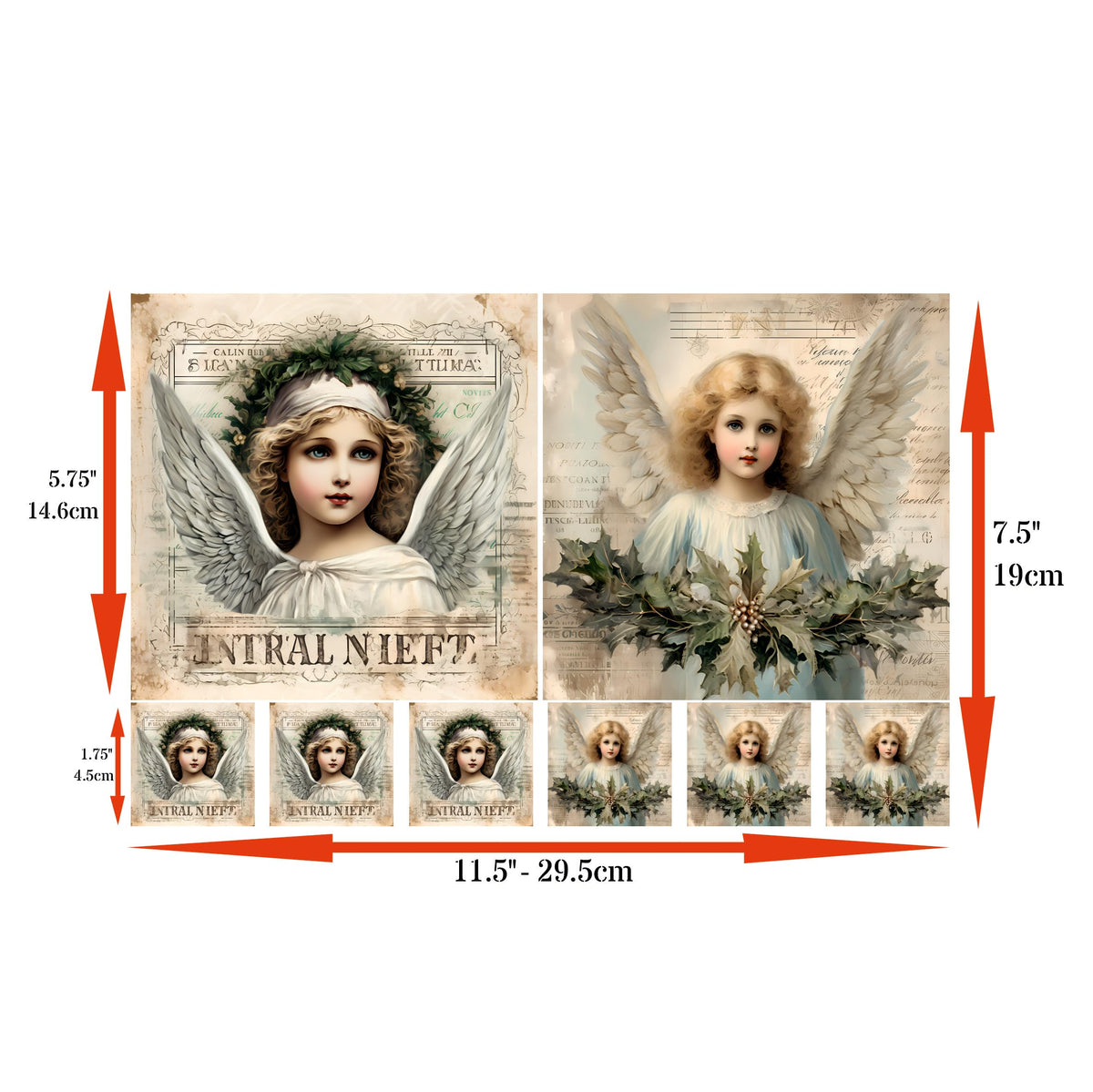 Vintage Angels Decoupage Rice Papers, 8 x 11.5 inch (A4) - 4 Sheets | 32 Pieces | 8 Unique Designs | Versatile Christmas Designs for Art Projects & Crafting by CRAFT KREATIVELY