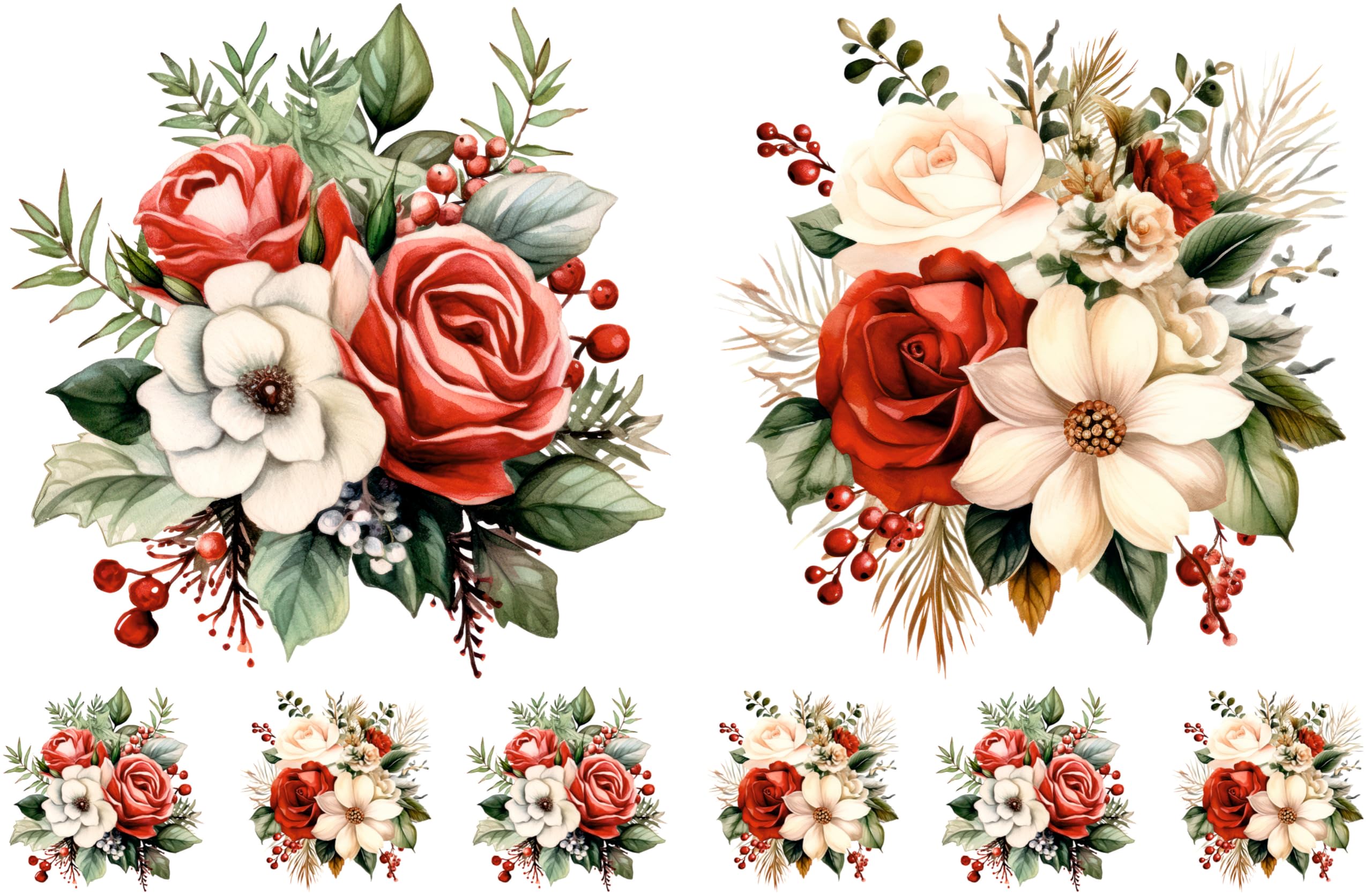 Bouquet Rice Papers - 4 Pages | 32 Pieces | 8 Unique Designs | Versatile Decoupage Designs for Art Projects & Crafting by CRAFT KREATIVELY (Christmas)
