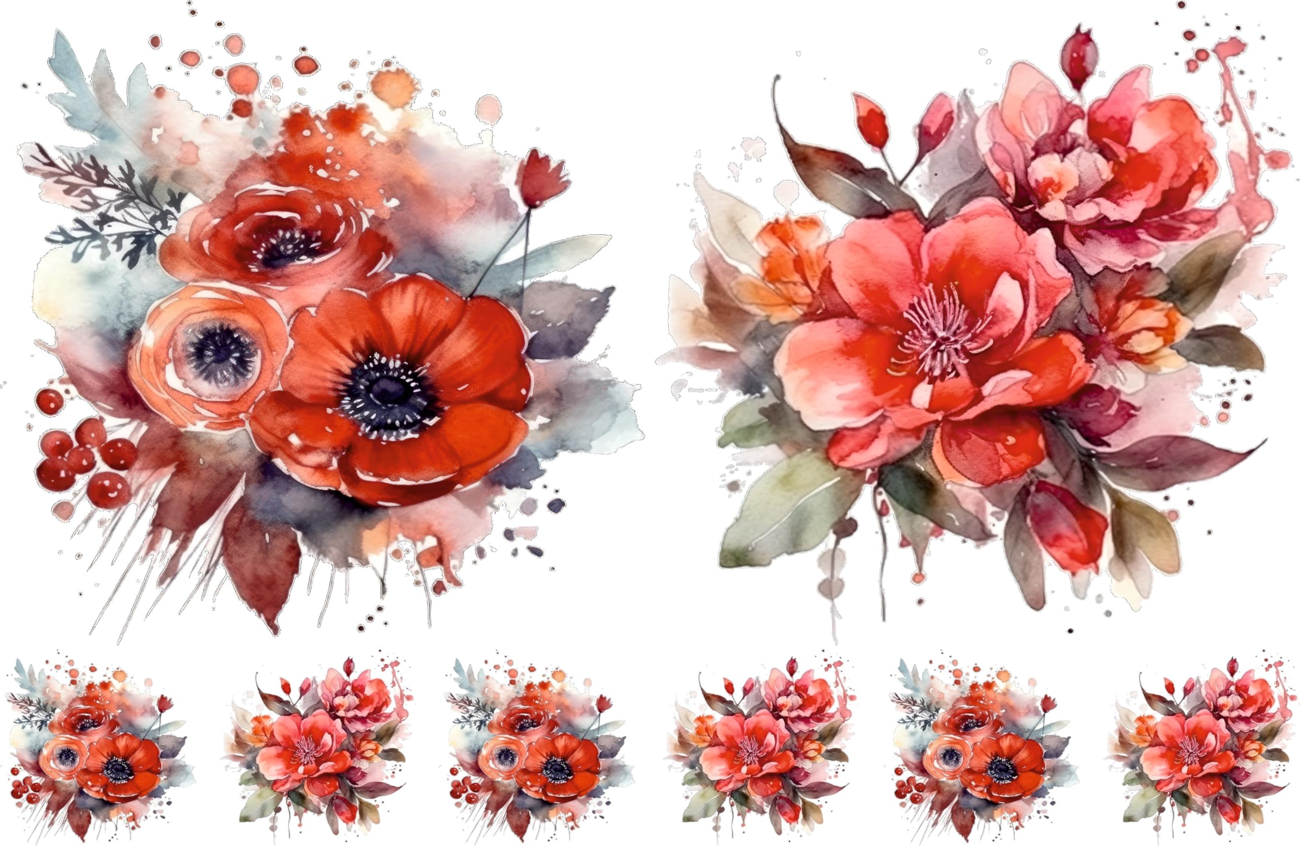 Bouquet Rice Papers - 4 Pages | 32 Pieces | 8 Unique Designs | Versatile Decoupage Designs for Art Projects & Crafting by CRAFT KREATIVELY (Red)