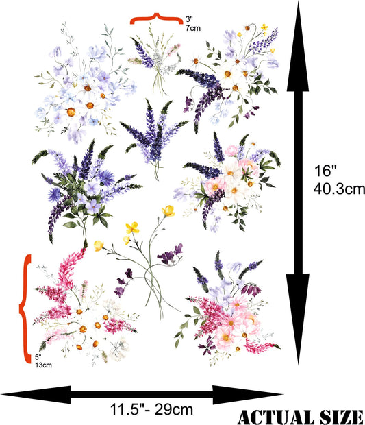 Wild Flowers Bouquet Rice Paper, 29.21 x 40.64 cm - 9 Unique Bouquet Images Printed on 36gsm Mulberry Paper Visible Fibres for Decoupage Furniture Renovation Crafts.