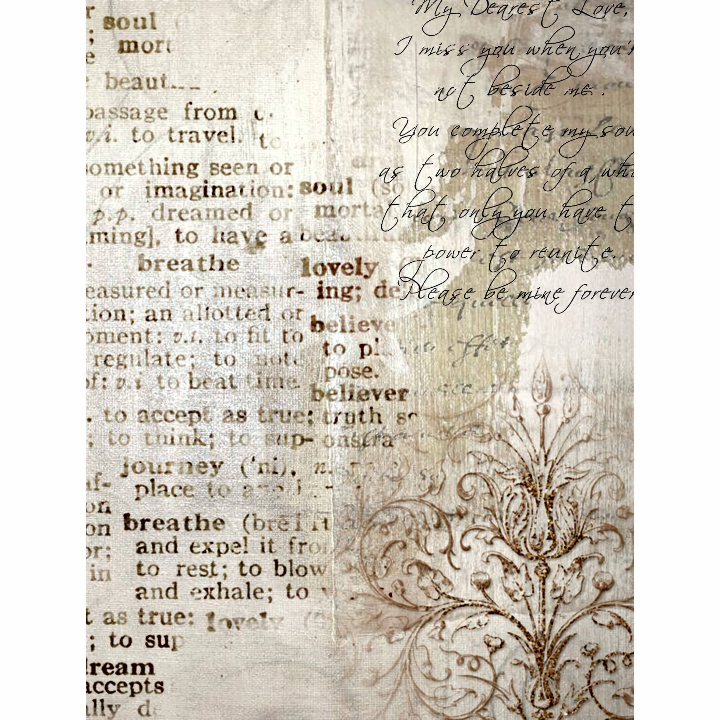 Antique Background Mulberry Rice Paper, 20.5 x 26.5cm - 6 x Different Printed Mulberry Paper Images 30gsm Visible Fibres for Decoupage Crafts Mixed Media Collage Art