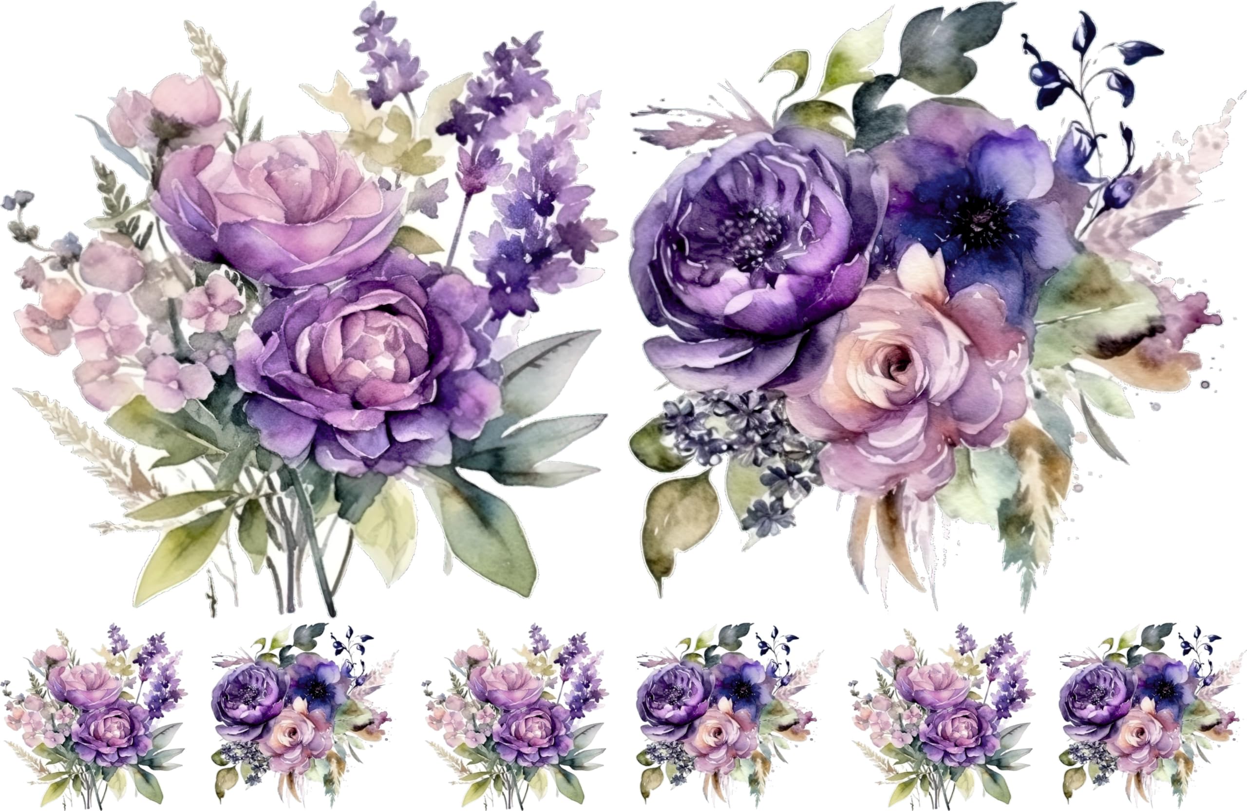 Bouquet Rice Papers - 4 Pages | 32 Pieces | 8 Unique Designs | Versatile Decoupage Designs for Art Projects & Crafting by CRAFT KREATIVELY (Purple)