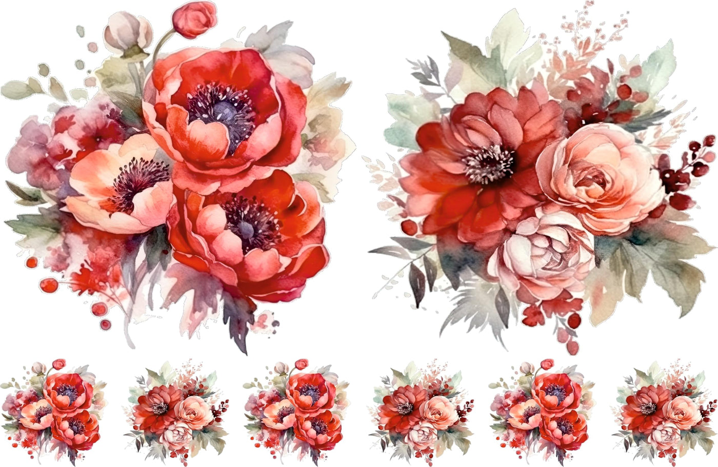 Bouquet Rice Papers - 4 Pages | 32 Pieces | 8 Unique Designs | Versatile Decoupage Designs for Art Projects & Crafting by CRAFT KREATIVELY (Red)