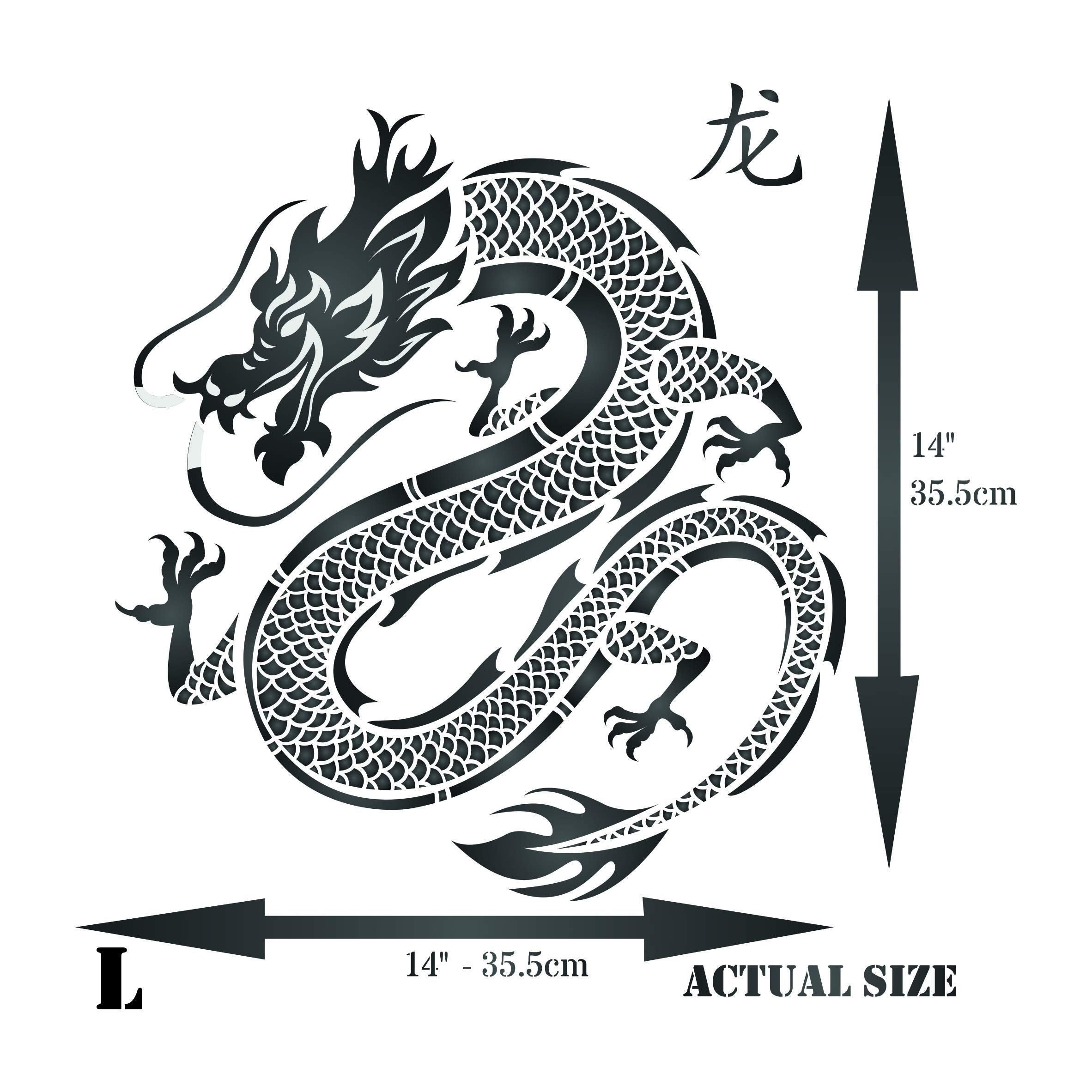 Dragon Stencil - 35.5cm x 35.5cm (L) - Reusable Chinese Asian Oriental Japanese Wall Stencil Template