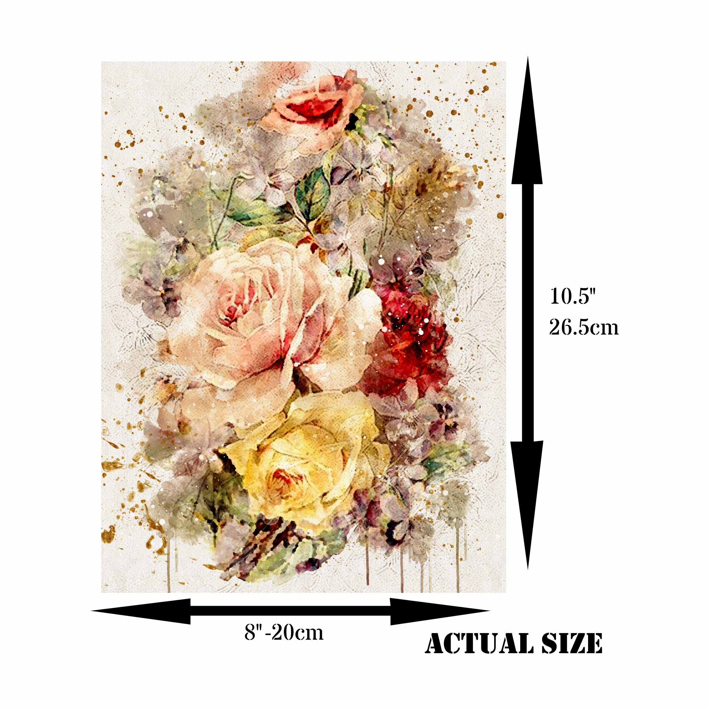 Bouquet Rice Paper, 20.32 x 26.67 cm - 6 x Different Printed Mulberry Paper Images 30gsm Visible Fibres for Decoupage Crafts Mixed Media Collage Art
