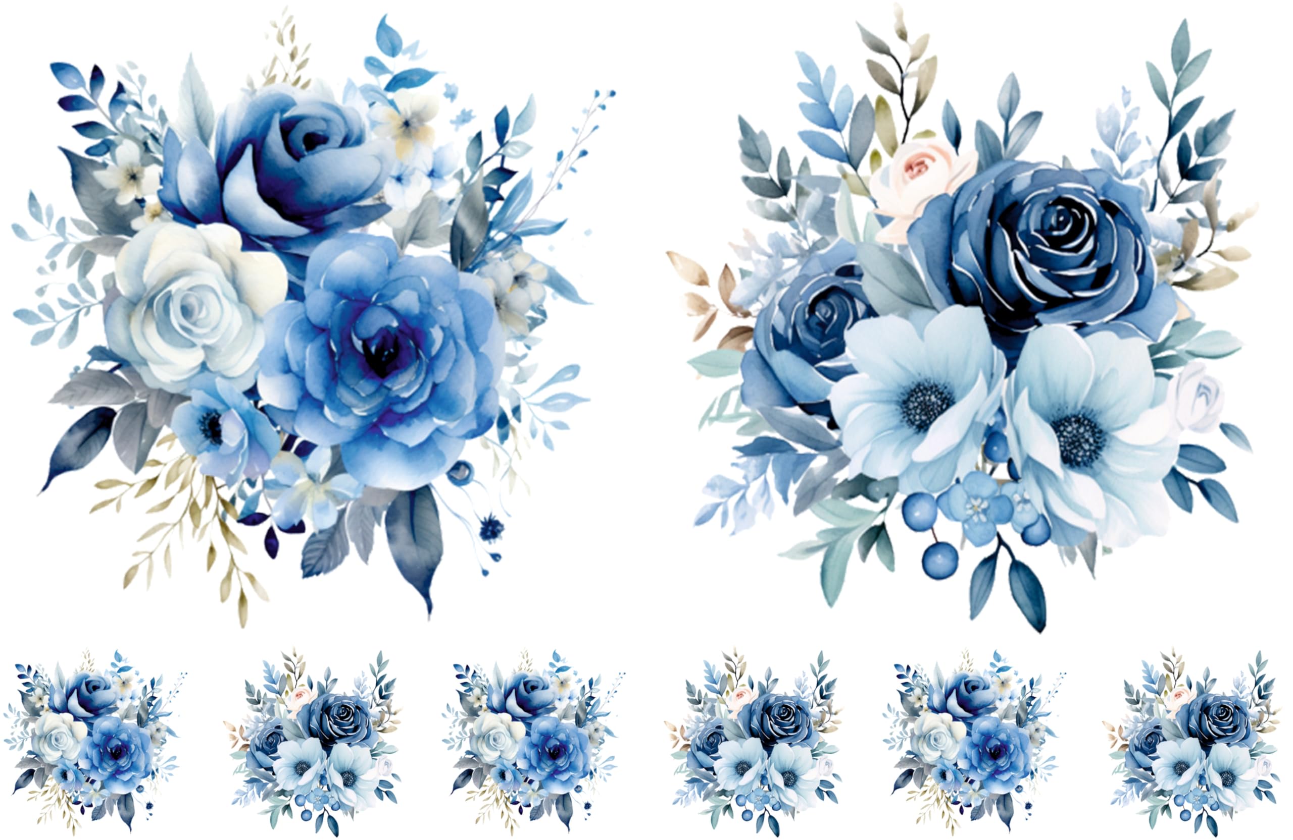 Bouquet Rice Papers - 4 Pages | 32 Pieces | 8 Unique Designs | Versatile Decoupage Designs for Art Projects & Crafting by CRAFT KREATIVELY (Blue)