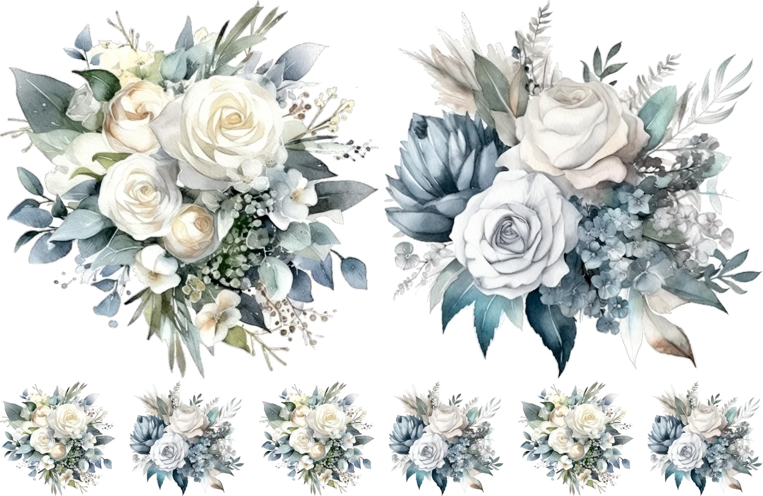 Bouquet Rice Papers - 4 Pages | 32 Pieces | 8 Unique Designs | Versatile Decoupage Designs for Art Projects & Crafting by CRAFT KREATIVELY (Silver)