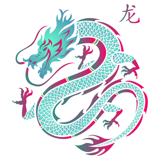 Dragon Stencil - 35.5cm x 35.5cm (L) - Reusable Chinese Asian Oriental Japanese Wall Stencil Template