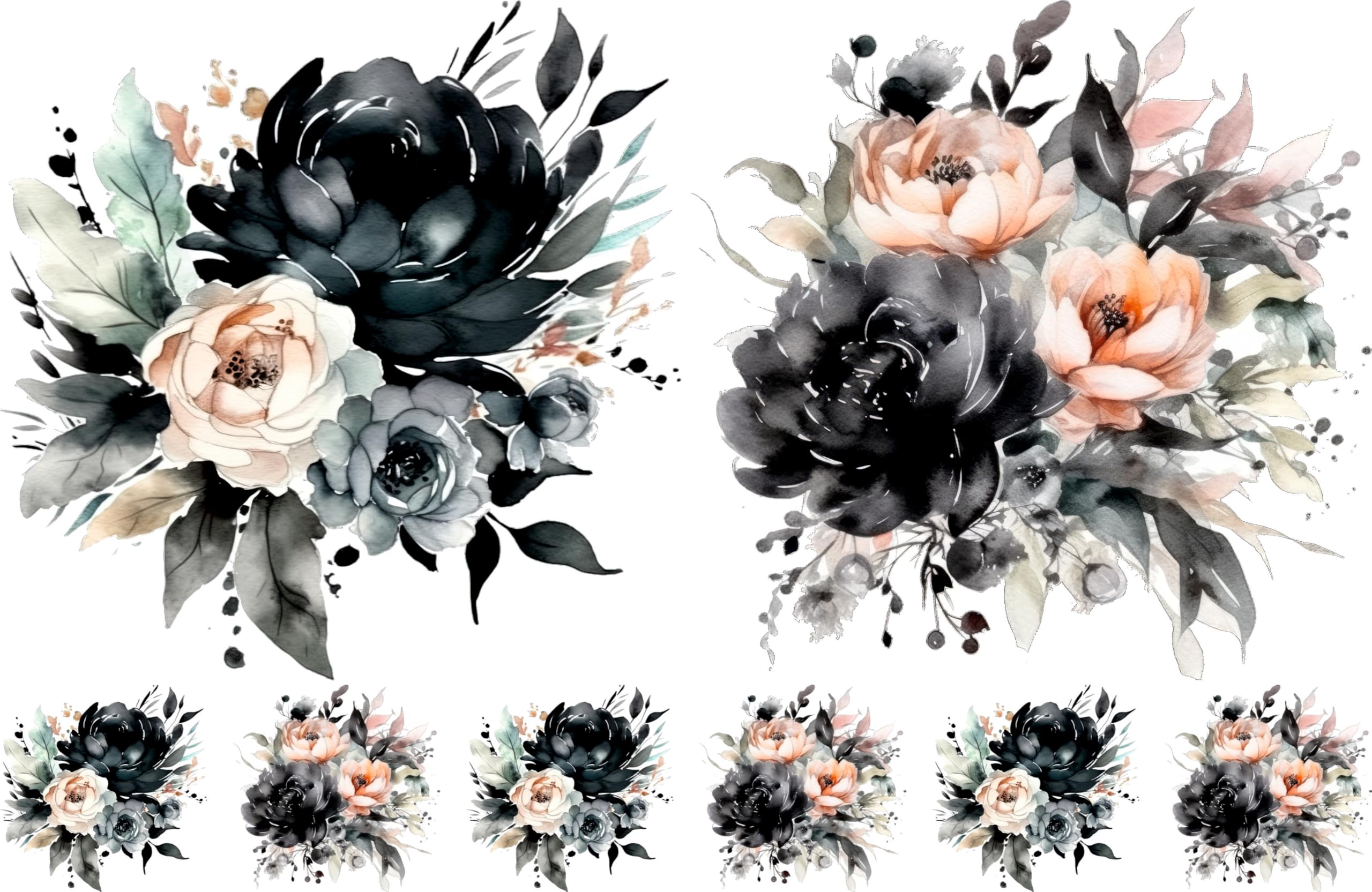 Black Bouquet Rice Papers, 8 x 11.5 inch (A4) - 4 Pages | 32 Pieces | 8 Unique Designs | Versatile Decoupage Designs for Art Projects & Crafting by CRAFT KREATIVELY