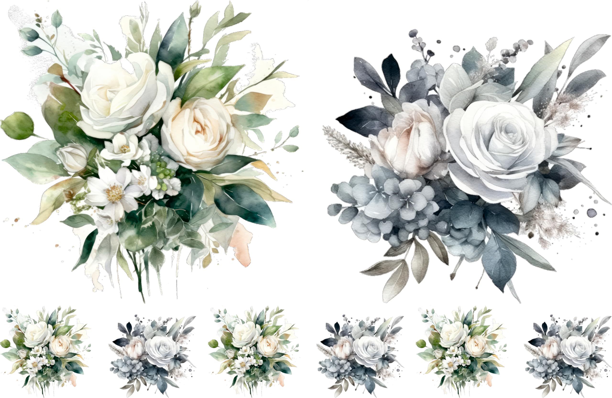 Bouquet Rice Papers - 4 Pages | 32 Pieces | 8 Unique Designs | Versatile Decoupage Designs for Art Projects & Crafting by CRAFT KREATIVELY (Silver)