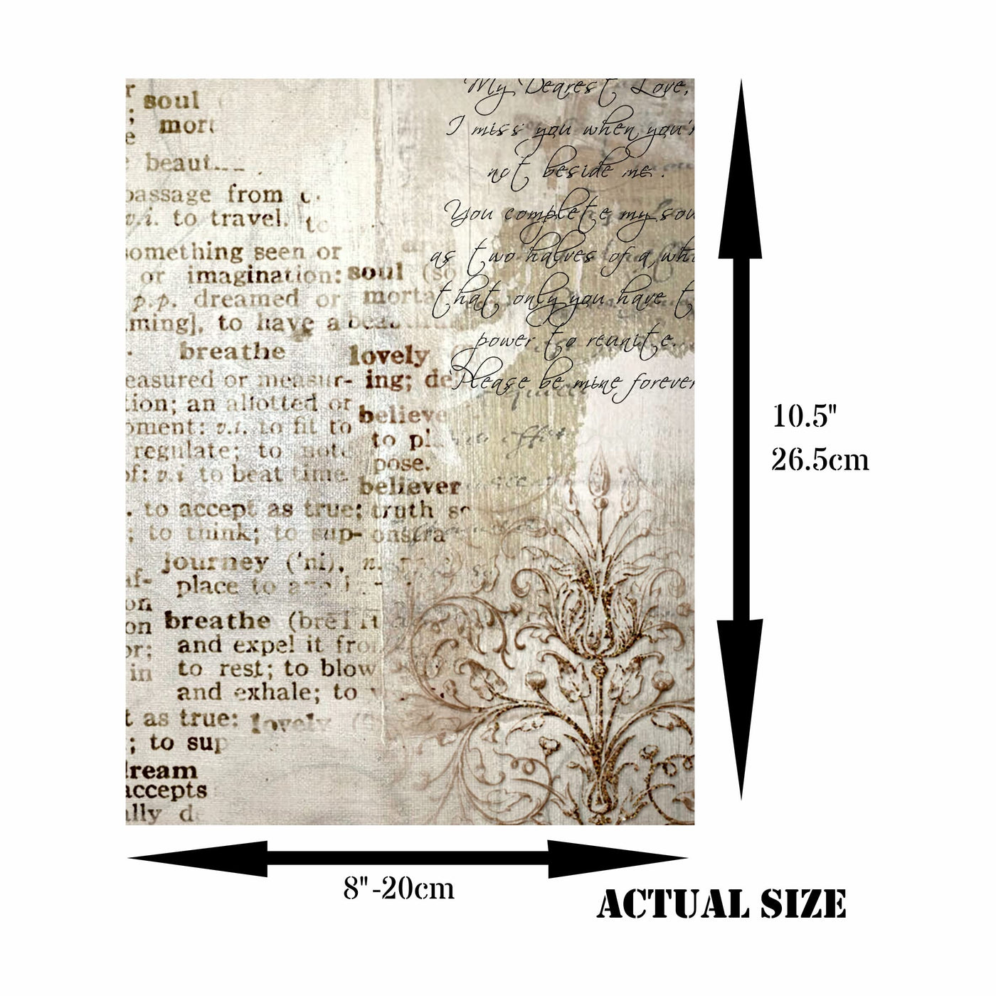 Antique Background Mulberry Rice Paper, 20.5 x 26.5cm - 6 x Different Printed Mulberry Paper Images 30gsm Visible Fibres for Decoupage Crafts Mixed Media Collage Art