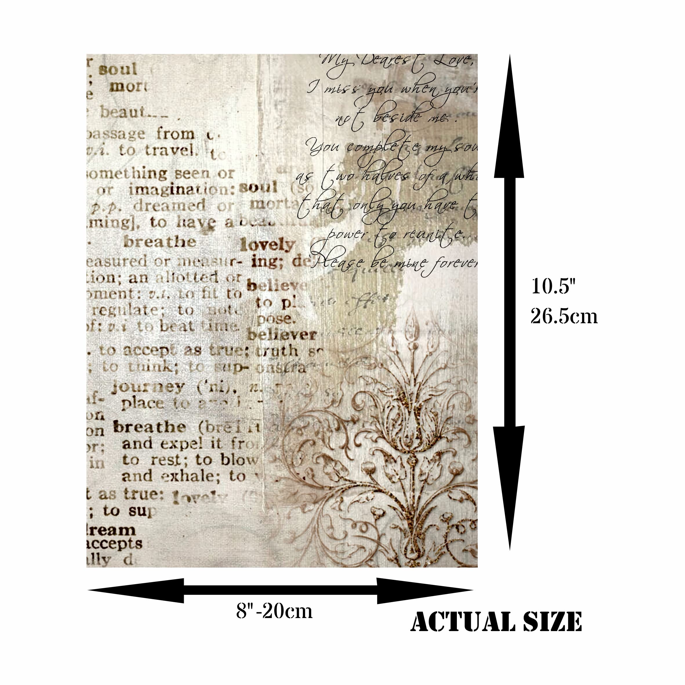Antique Background Mulberry Rice Paper, 20.5 x 26.5cm - 6 x Different Printed Mulberry Paper Images 30gsm Visible Fibres for Decoupage Crafts Mixed Media Collage Art