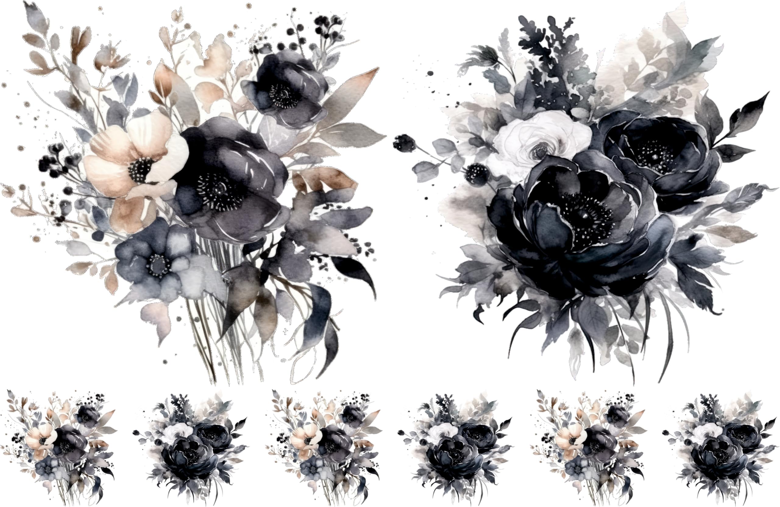 Black Bouquet Rice Papers, 8 x 11.5 inch (A4) - 4 Pages | 32 Pieces | 8 Unique Designs | Versatile Decoupage Designs for Art Projects & Crafting by CRAFT KREATIVELY