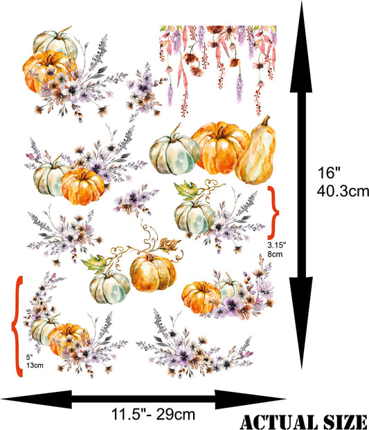 Thanksgiving Pumpkins Rice Paper, 29.21 x 40.64 cm - 12 Unique Pumpkin Images Printed on 36gsm Mulberry Paper Visible Fibres for Decoupage Furniture Renovation Crafts.