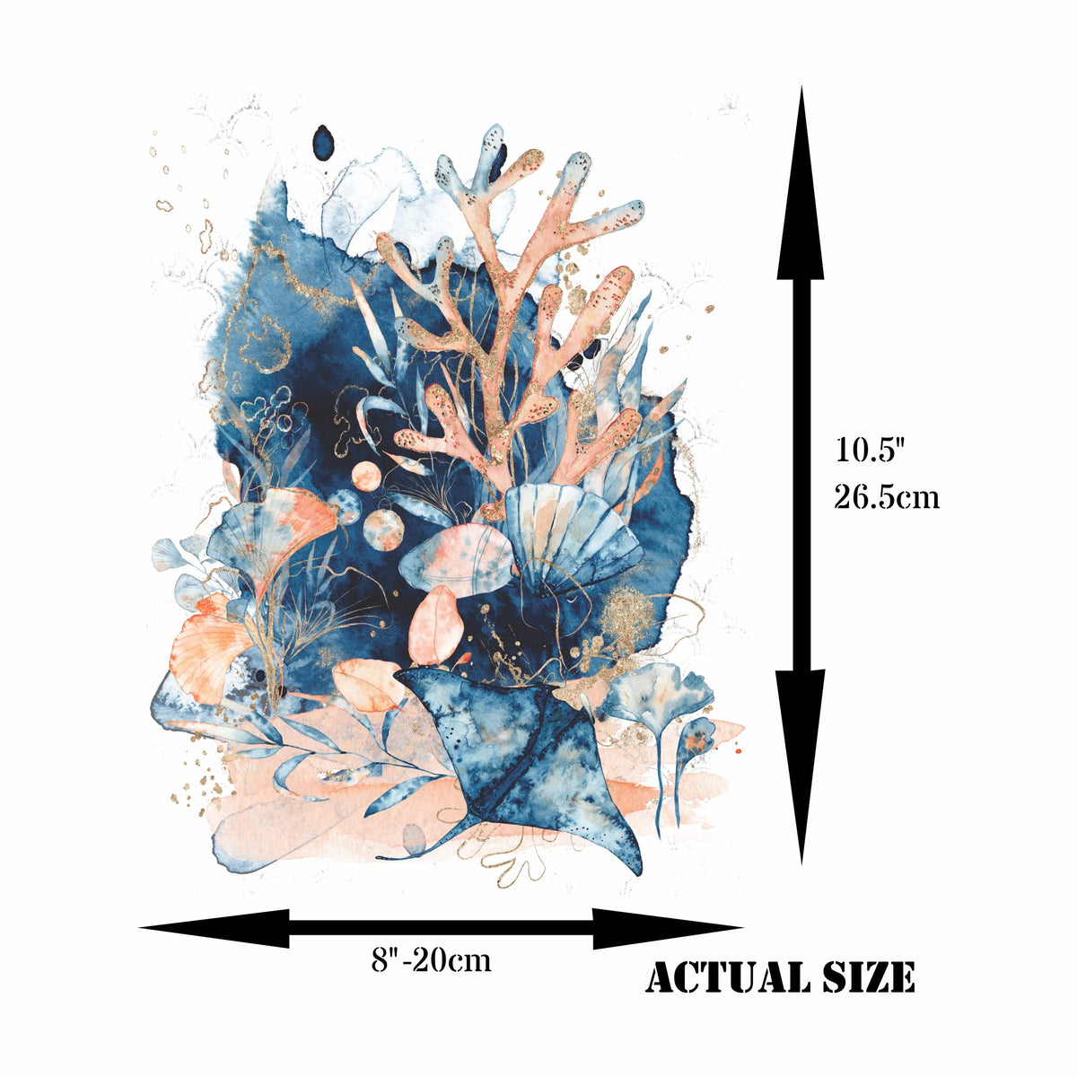 Undersea Overlay Rice Paper, 20.32 x 26.67 cm - 6 Unique Printed Mulberry Paper Images 30gsm Visible Fibres for Decoupage Crafts Mixed Media Collage Art