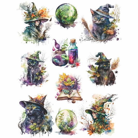 Halloween Theme Mulberry Rice Paper, 20.32 x 26.67 cm - 6 Unique Printed Mulberry Paper Pages 30gsm Visible Fibres for Decoupage Crafts Mixed Media Collage Art