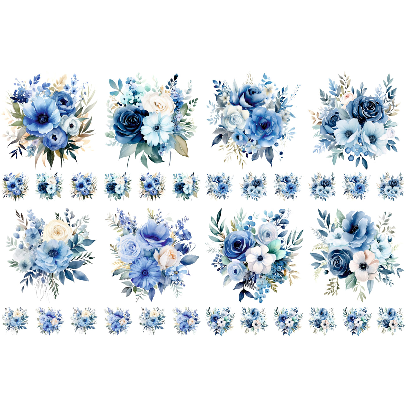 Bouquet Rice Papers - 4 Pages | 32 Pieces | 8 Unique Designs | Versatile Decoupage Designs for Art Projects & Crafting by CRAFT KREATIVELY (Blue)