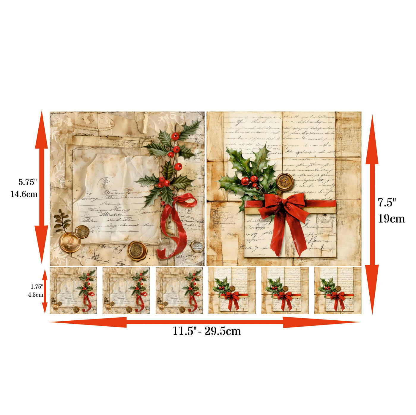 Christmas Letters Decoupage Rice Papers, 8 x 11.5 inch (A4) - 4 Sheets | 32 Pieces | 8 Unique Designs | Versatile Christmas Designs for Art Projects & Crafting by CRAFT KREATIVELY