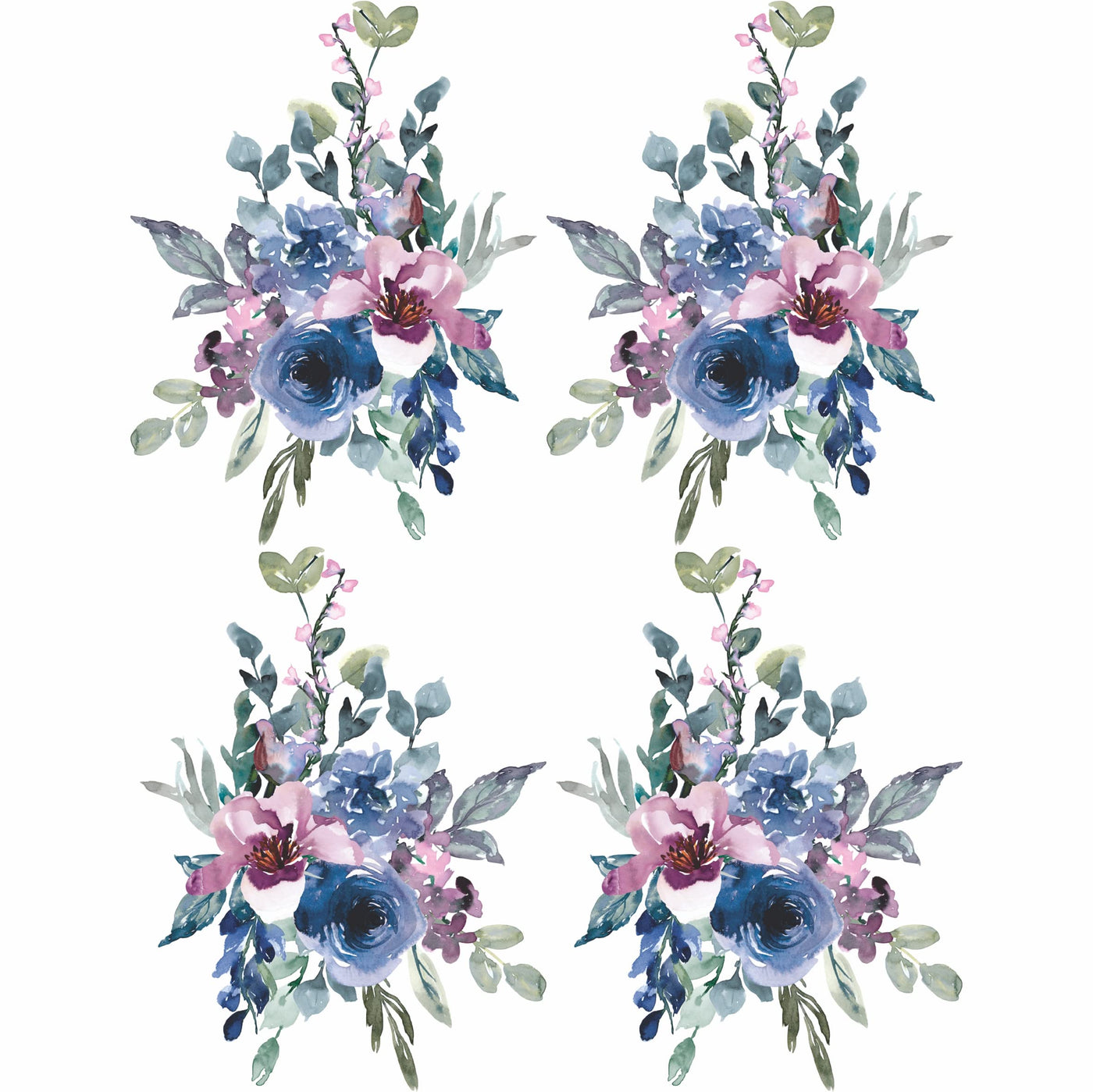 Dusty Blue Bouquet Rice Paper, 20.32 x 26.67 cm - 6x 1 Bouquet Design Printed in 2 Different Sizes on 30gsm Mulberry Paper Visible Fibres for Decoupage Crafts Mixed Media Collage Art