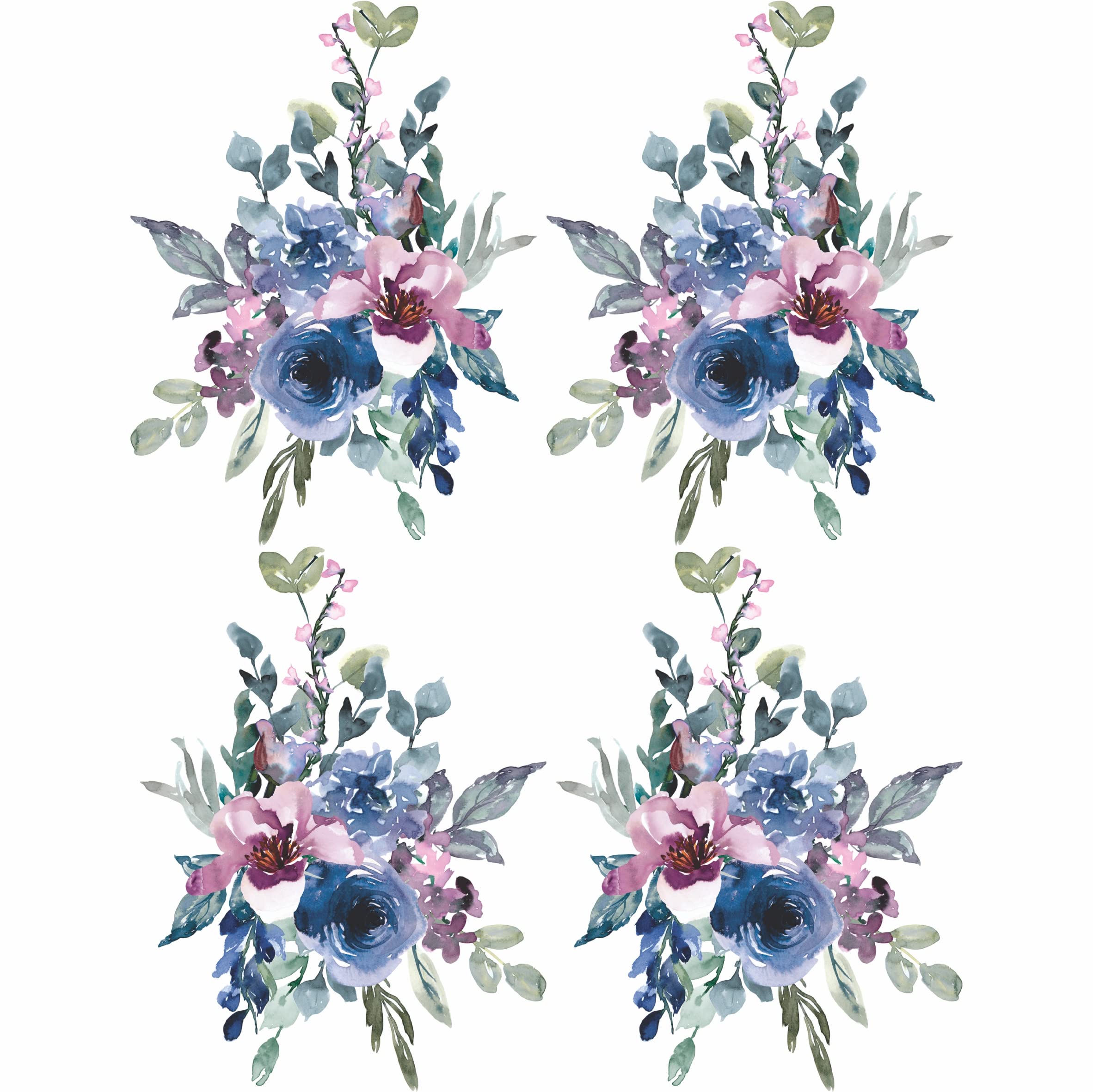 Dusty Blue Bouquet Rice Paper, 20.32 x 26.67 cm - 6x 1 Bouquet Design Printed in 2 Different Sizes on 30gsm Mulberry Paper Visible Fibres for Decoupage Crafts Mixed Media Collage Art
