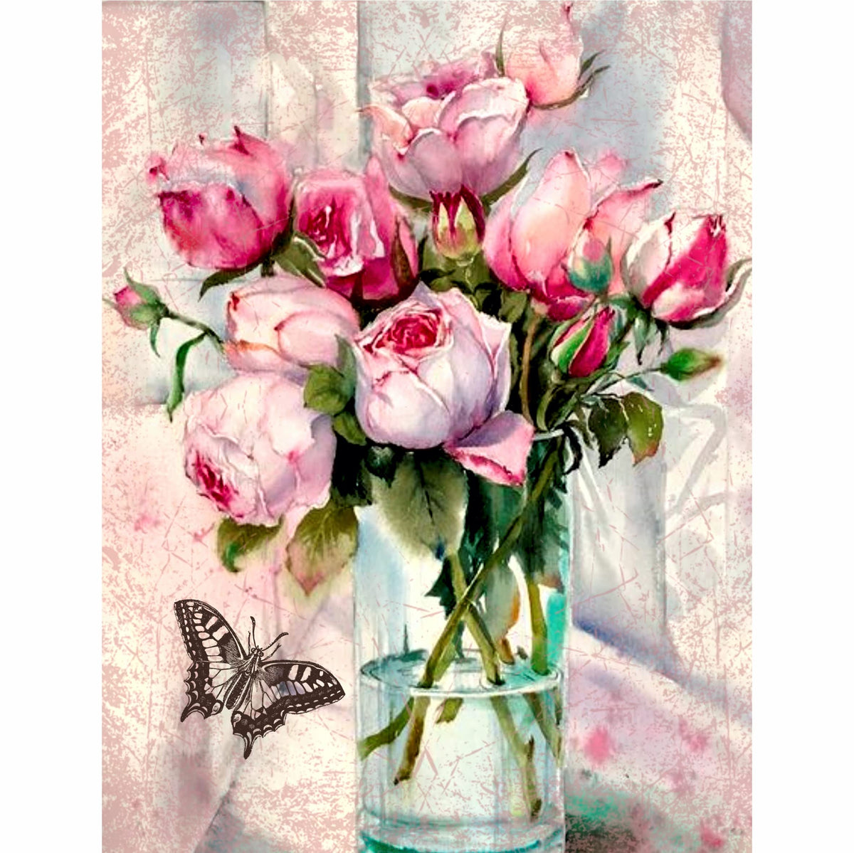 Vintage Flower Theme Mulberry Rice Paper, 20.5 x 26.5cm - 6 x Different Printed Mulberry Paper Images 30gsm Visible Fibres for Decoupage Crafts Mixed Media Collage Art