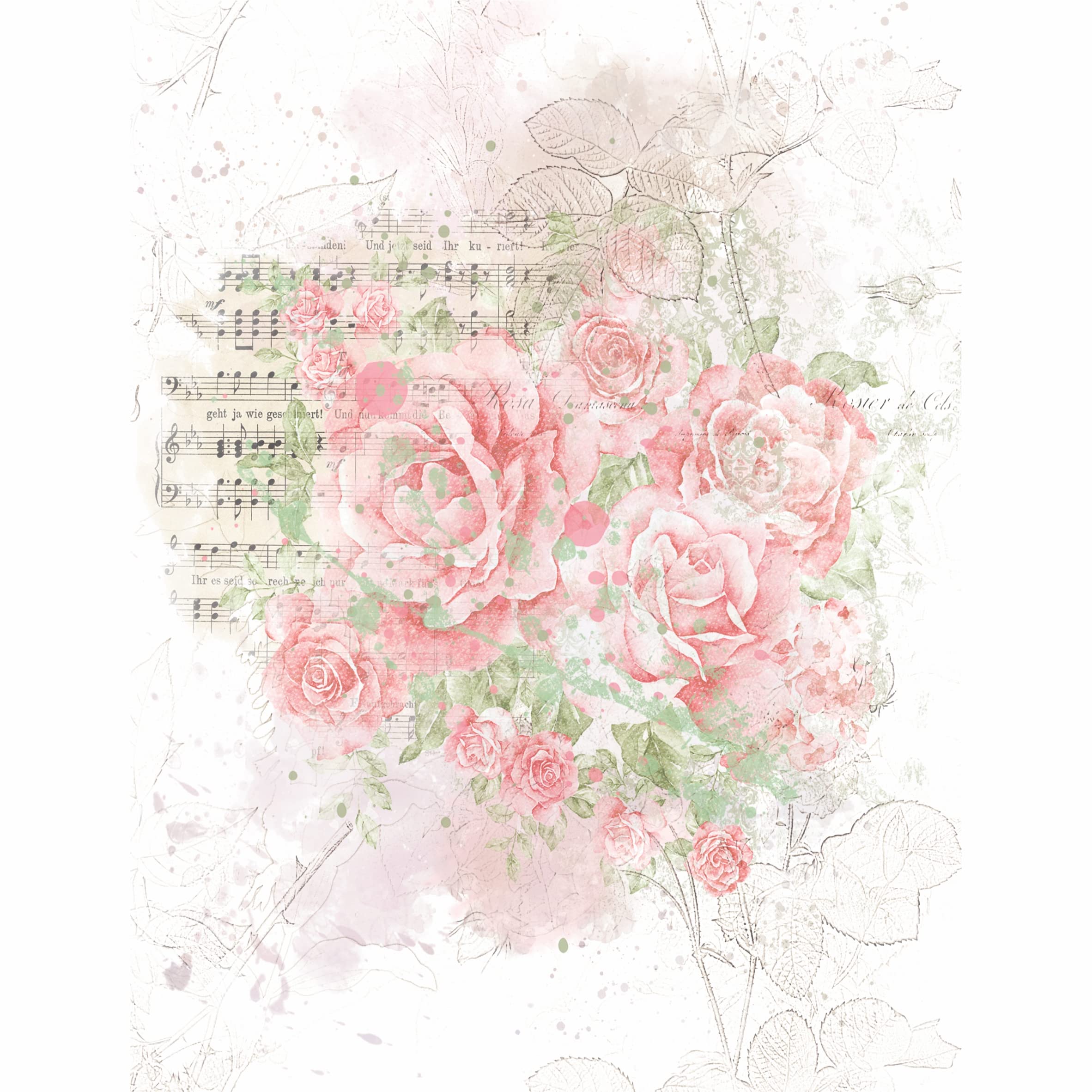 Distressed Floral Overlay Rice Paper, 20.32 x 26.67 cm - 6 x Different Printed Mulberry Paper Images 30gsm Visible Fibres for Decoupage Crafts Mixed Media Collage Art