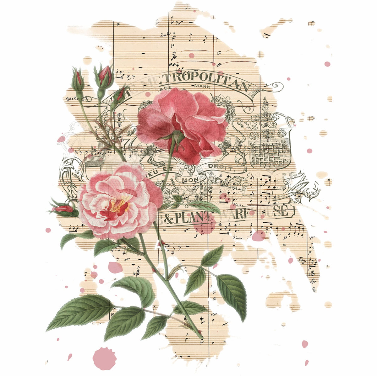 Roses Birds Overlay Rice Paper, 20.32 x 26.67 cm - 6 x Different Printed Mulberry Paper Images 30gsm Visible Fibres for Decoupage Crafts Mixed Media Collage Art