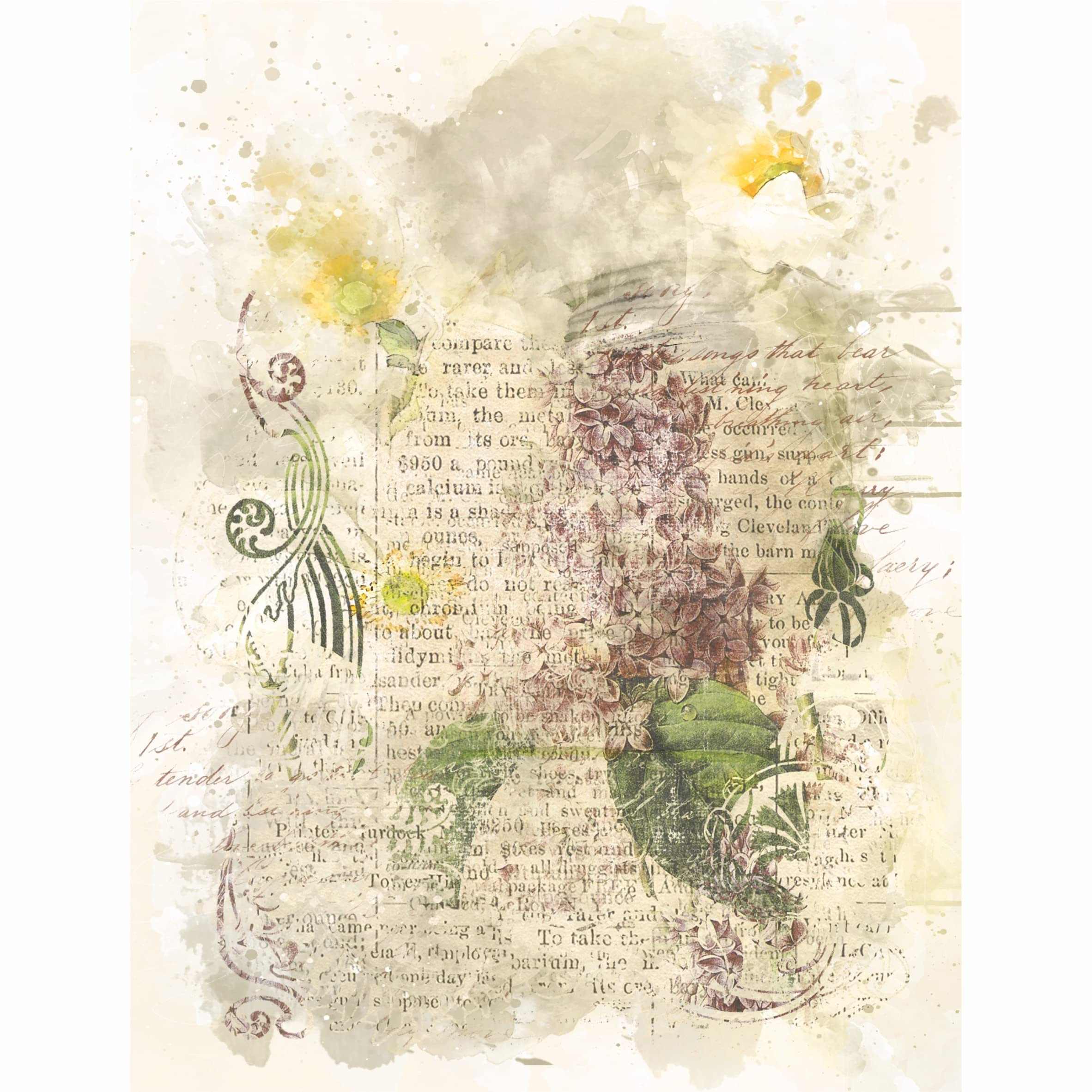 Distressed Floral Overlay Rice Paper, 20.32 x 26.67 cm - 6 x Different Printed Mulberry Paper Images 30gsm Visible Fibres for Decoupage Crafts Mixed Media Collage Art