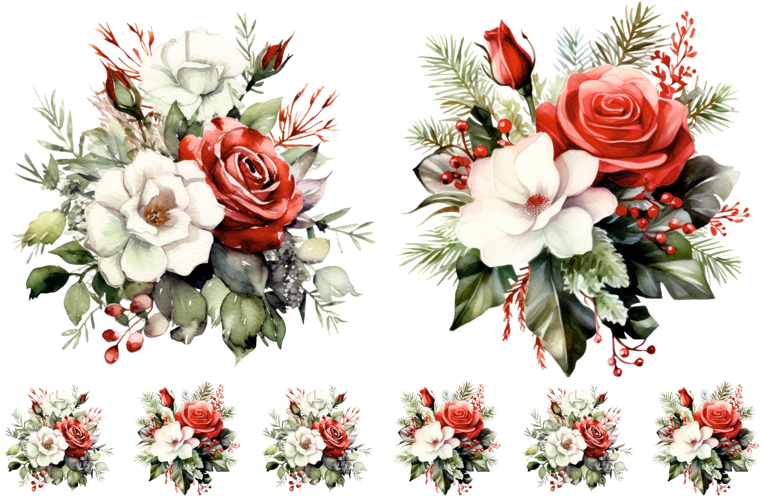 Bouquet Rice Papers - 4 Pages | 32 Pieces | 8 Unique Designs | Versatile Decoupage Designs for Art Projects & Crafting by CRAFT KREATIVELY (Christmas)