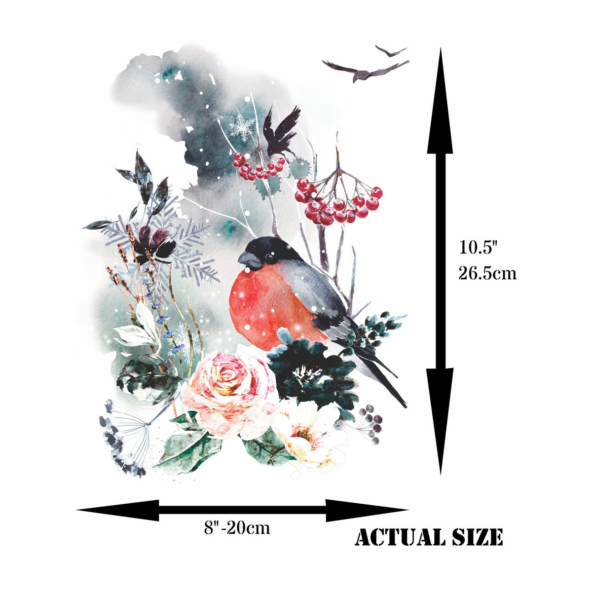Winter Overlay Rice Paper, 20.32 x 26.67 cm - 6 x Different Printed Mulberry Paper Images 30gsm Visible Fibres for Decoupage Crafts Mixed Media Collage Art