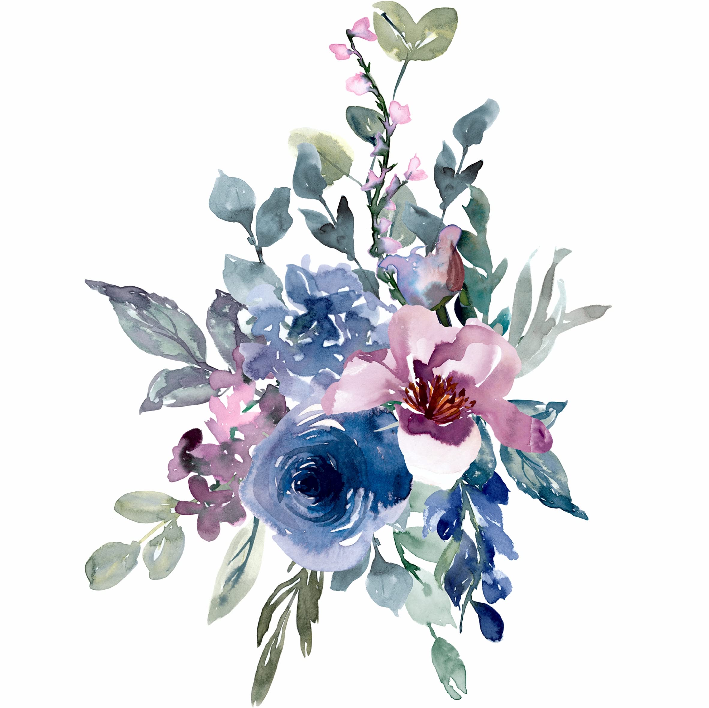 Dusty Blue Bouquet Rice Paper, 20.32 x 26.67 cm - 6x 1 Bouquet Design Printed in 2 Different Sizes on 30gsm Mulberry Paper Visible Fibres for Decoupage Crafts Mixed Media Collage Art