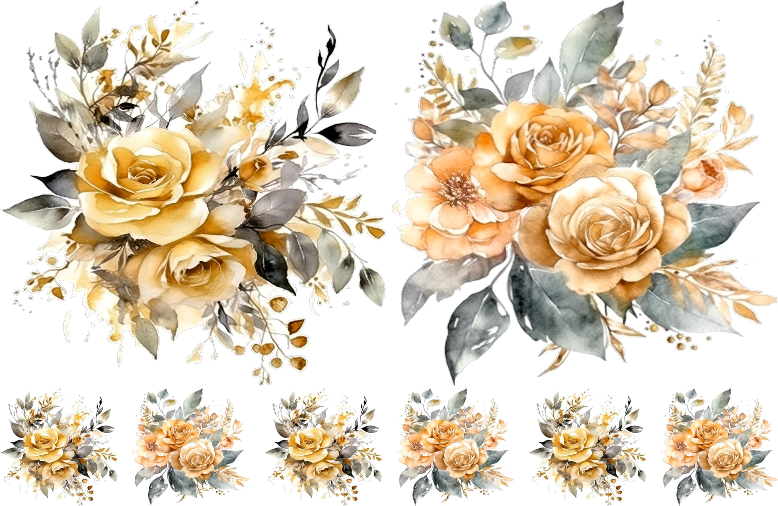 Bouquet Rice Papers - 4 Pages | 32 Pieces | 8 Unique Designs | Versatile Decoupage Designs for Art Projects & Crafting by CRAFT KREATIVELY (Gold)