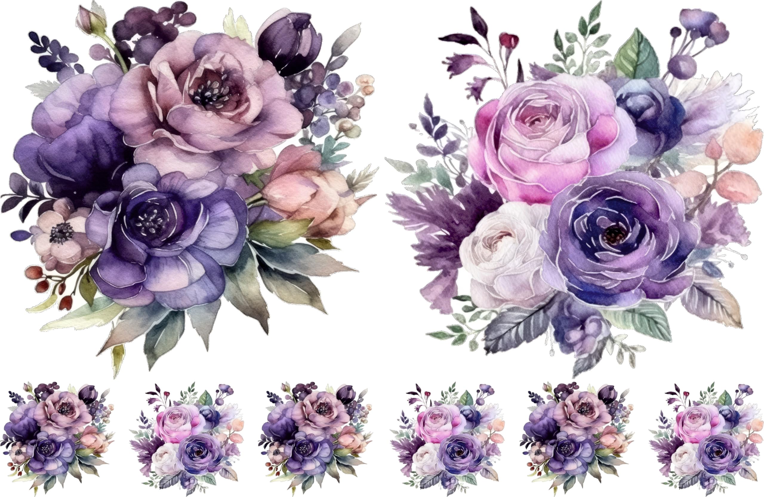 Bouquet Rice Papers - 4 Pages | 32 Pieces | 8 Unique Designs | Versatile Decoupage Designs for Art Projects & Crafting by CRAFT KREATIVELY (Purple)