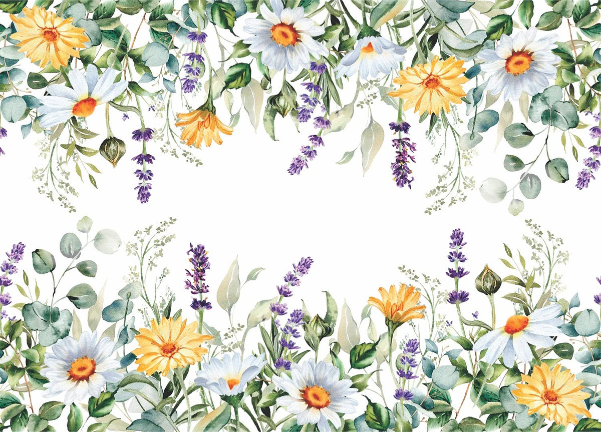 Wildflowers Border Rice Paper, 29.21 x 40.64 cm - 3 sheets Printed Mulberry Paper Border Images 36gsm Visible Fibres for Decoupage Furniture Renovation Crafts