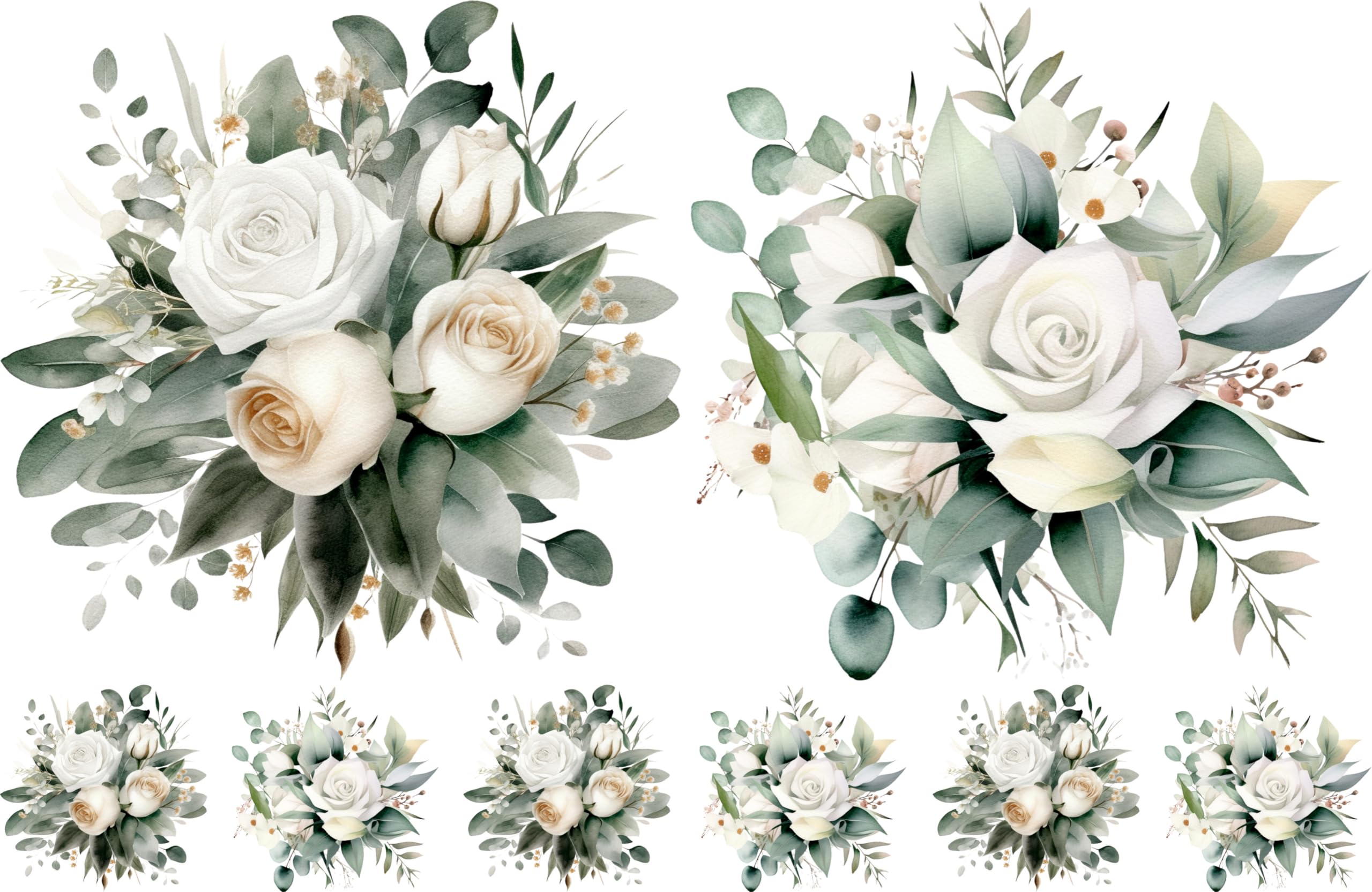 Bouquet Rice Papers - 4 Pages | 32 Pieces | 8 Unique Designs | Versatile Decoupage Designs for Art Projects & Crafting by CRAFT KREATIVELY (White)