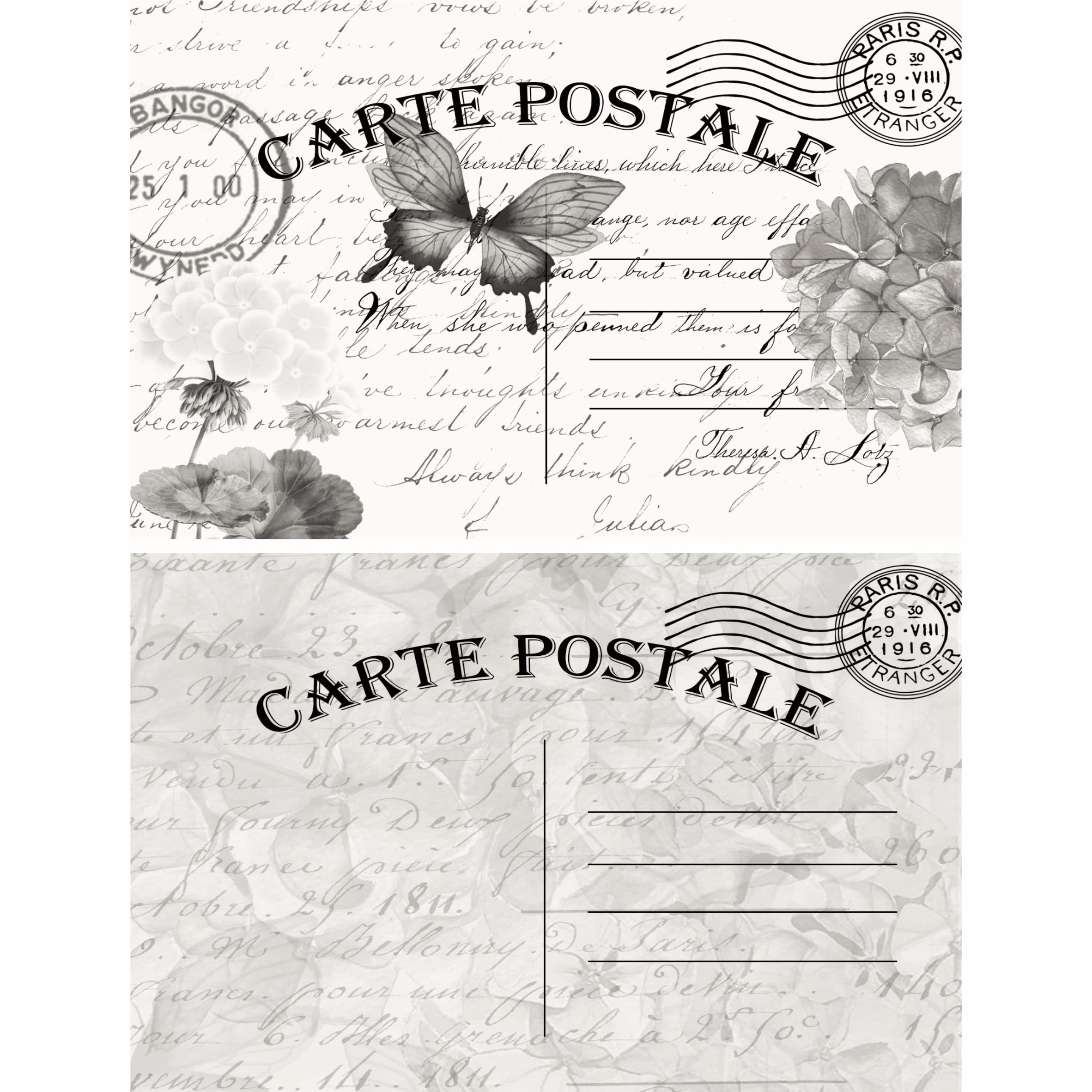 Aqua Butterfly Mulberry Rice Paper, 20.5 x 26.5cm - 6 x Different Printed Mulberry Paper Images 30gsm Visible Fibres for Decoupage Crafts Mixed Media Collage Art