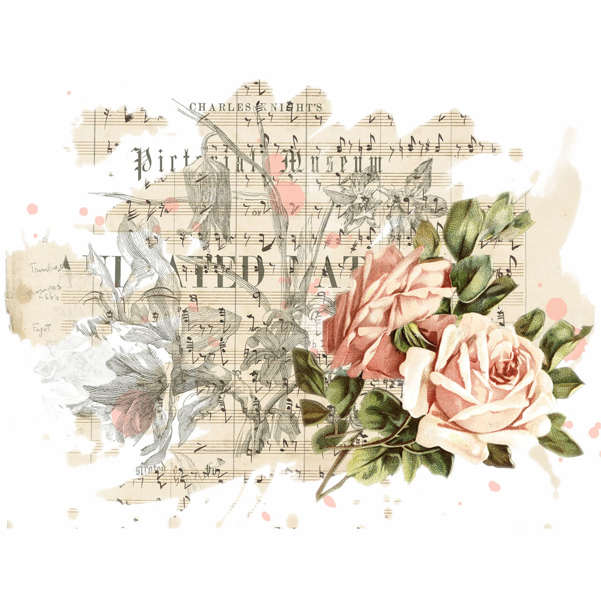 Roses Birds Overlay Rice Paper, 20.32 x 26.67 cm - 6 x Different Printed Mulberry Paper Images 30gsm Visible Fibres for Decoupage Crafts Mixed Media Collage Art