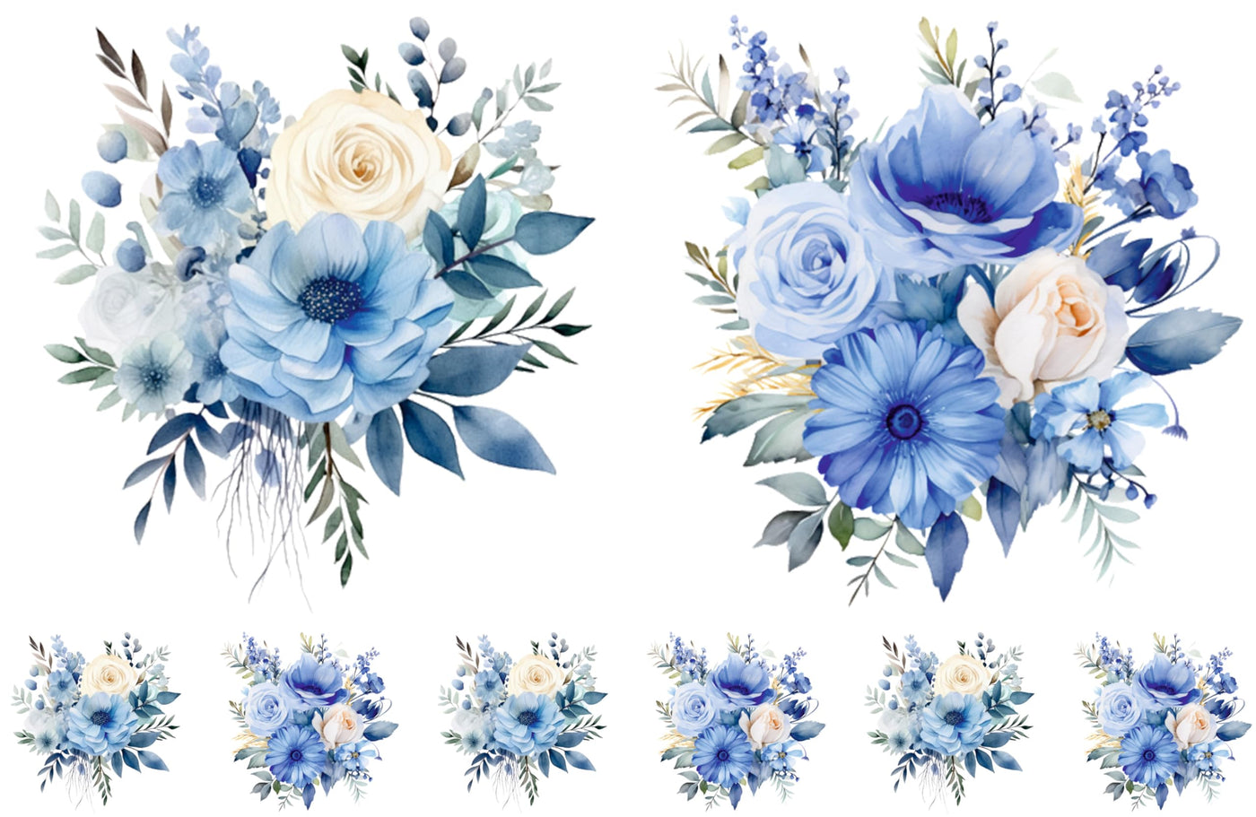 Bouquet Rice Papers - 4 Pages | 32 Pieces | 8 Unique Designs | Versatile Decoupage Designs for Art Projects & Crafting by CRAFT KREATIVELY (Blue)