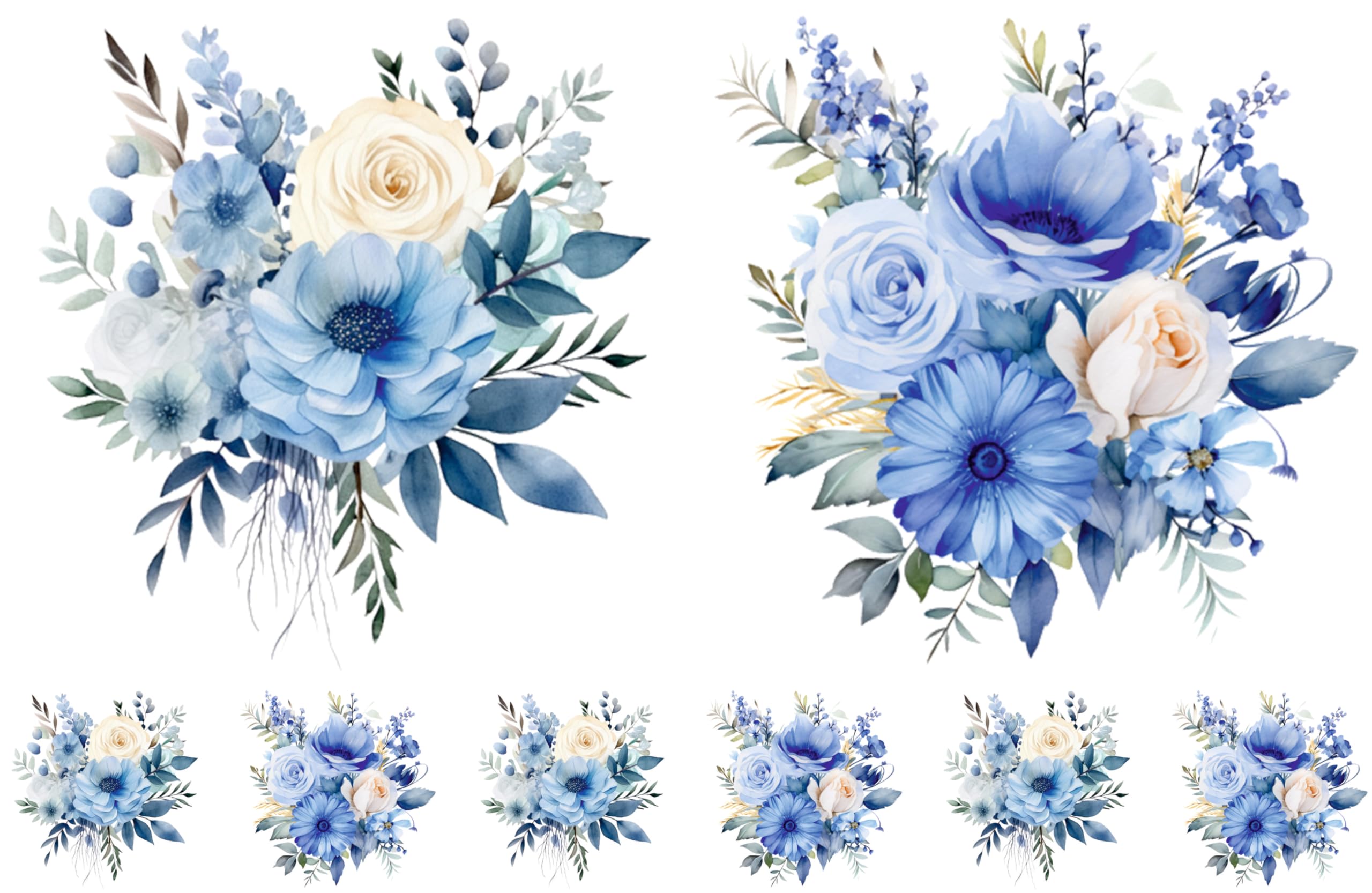 Bouquet Rice Papers - 4 Pages | 32 Pieces | 8 Unique Designs | Versatile Decoupage Designs for Art Projects & Crafting by CRAFT KREATIVELY (Blue)