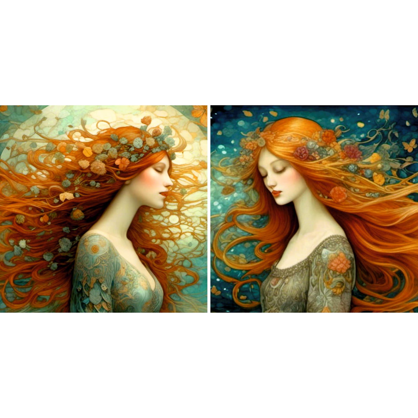 Decoupage Rice Paper (2 pc) - 2 surreal women for Furniture Poster Craft Decoupage by CRAFT KREATIVELY