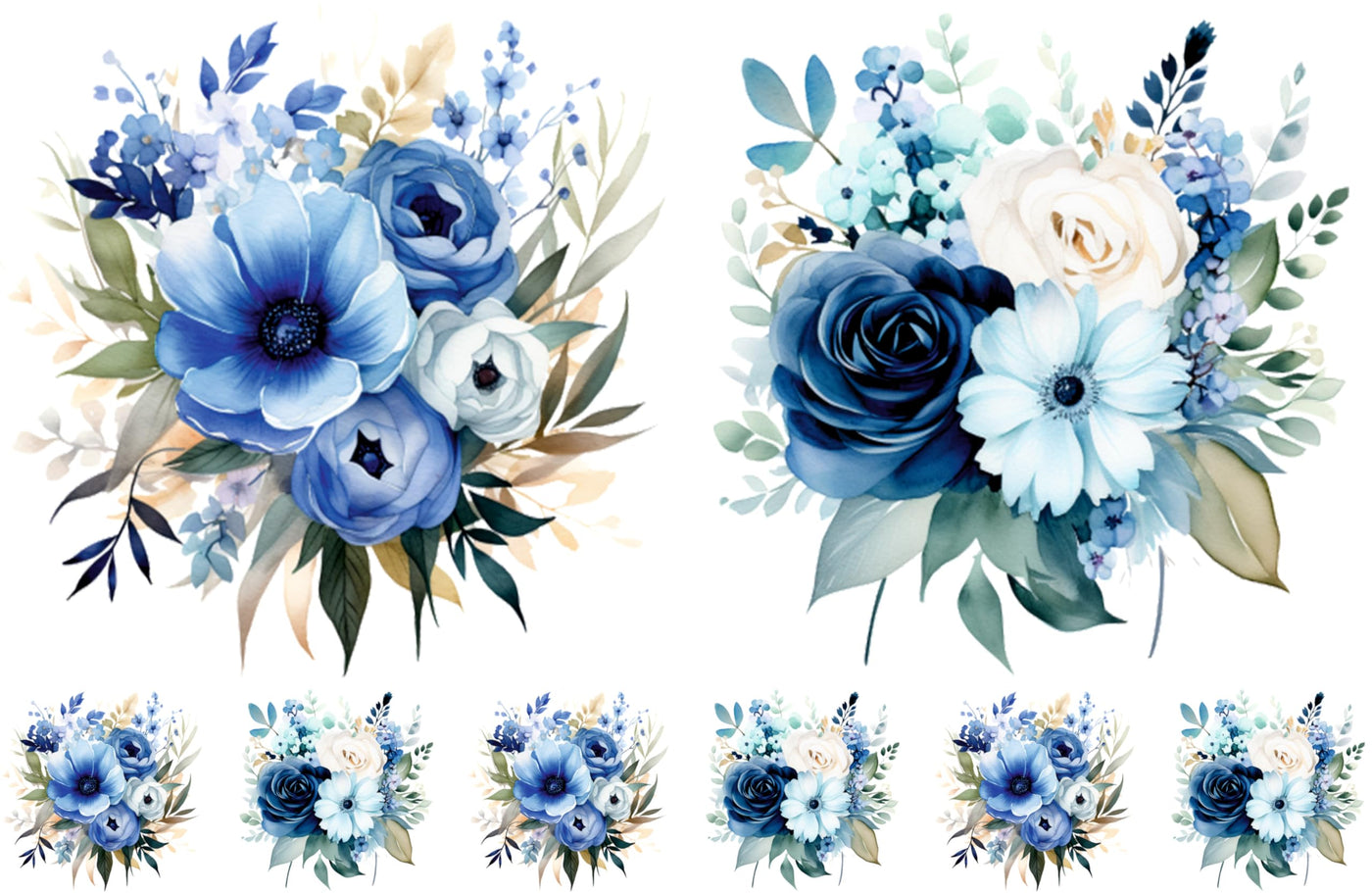 Bouquet Rice Papers - 4 Pages | 32 Pieces | 8 Unique Designs | Versatile Decoupage Designs for Art Projects & Crafting by CRAFT KREATIVELY (Blue)