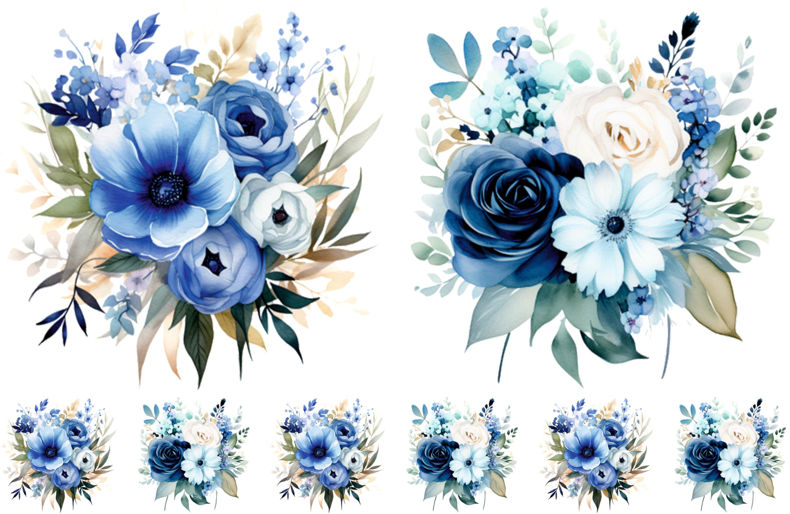 Bouquet Rice Papers - 4 Pages | 32 Pieces | 8 Unique Designs | Versatile Decoupage Designs for Art Projects & Crafting by CRAFT KREATIVELY (Blue)