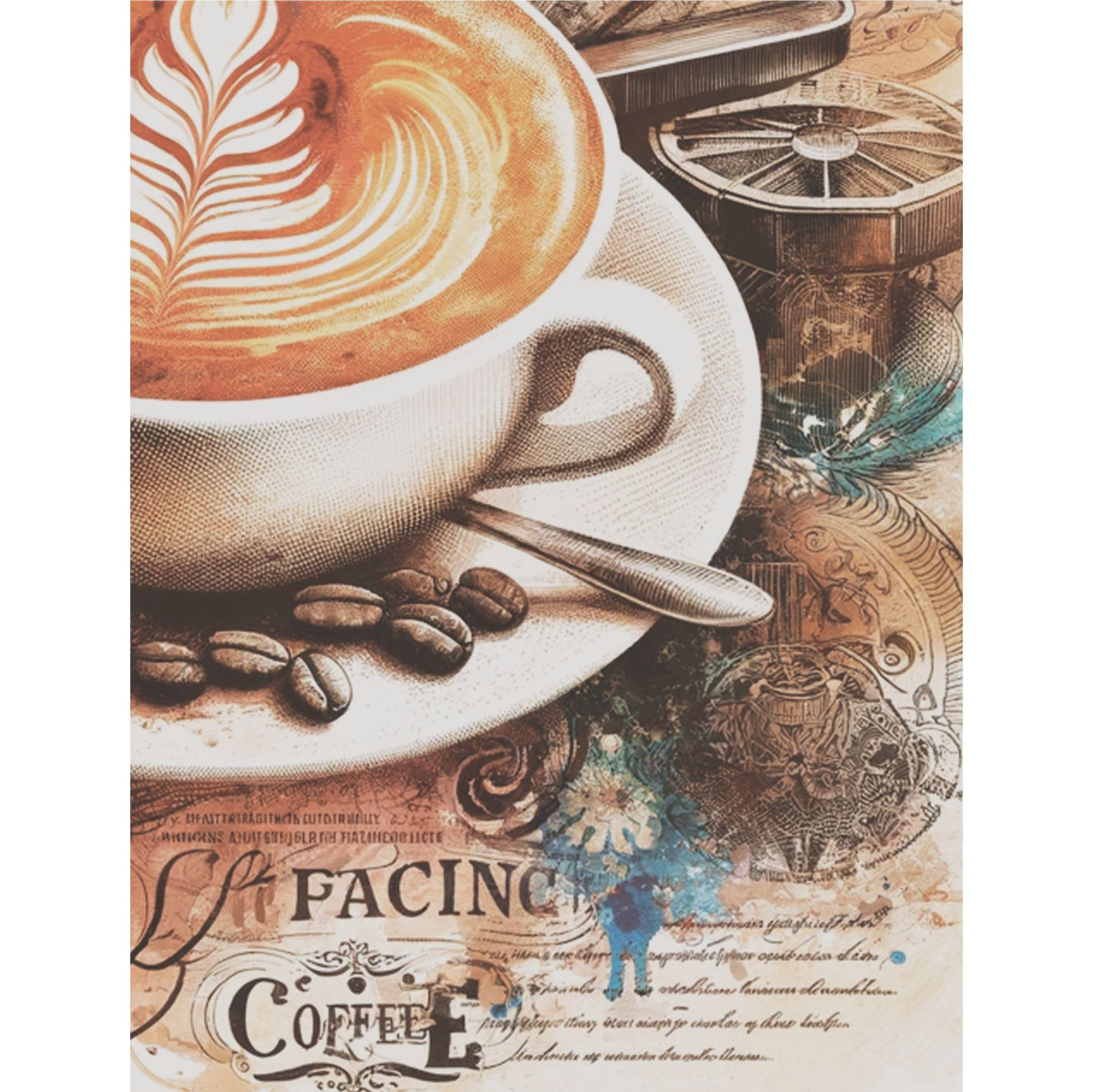 Coffee Shop Rice Paper, 8 x 10.5 inch - for Decoupage Scrapbooking Cards Crafts